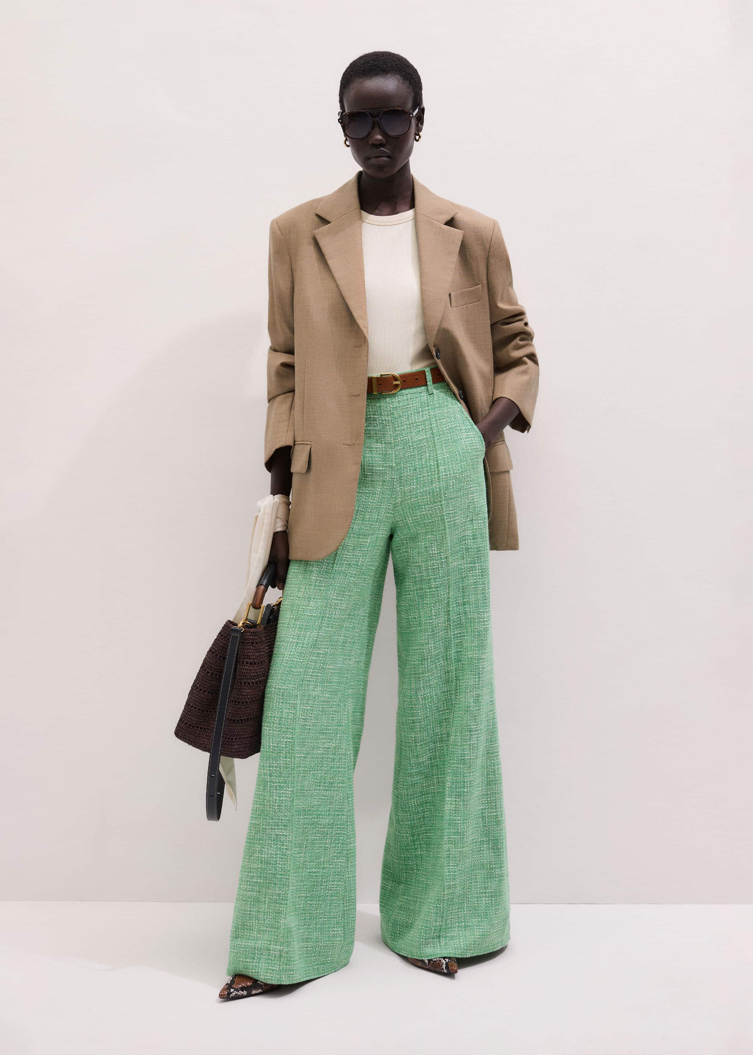 Green Textured Wide-Leg Pant