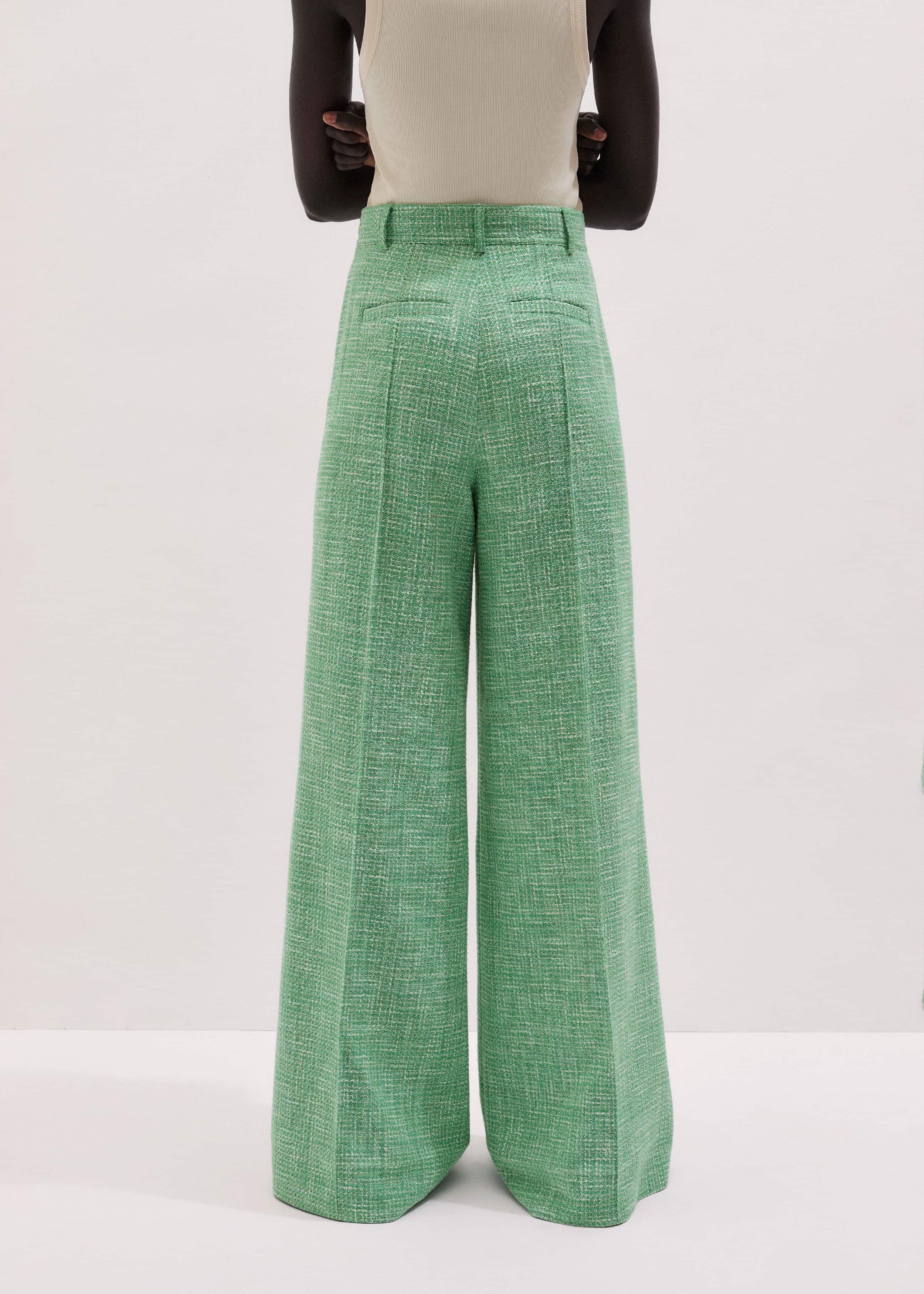 Green Textured Wide-Leg Pant