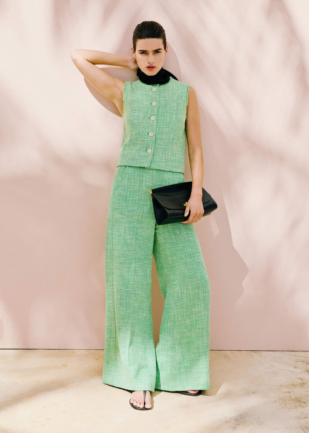 Green Textured Wide-Leg Pant