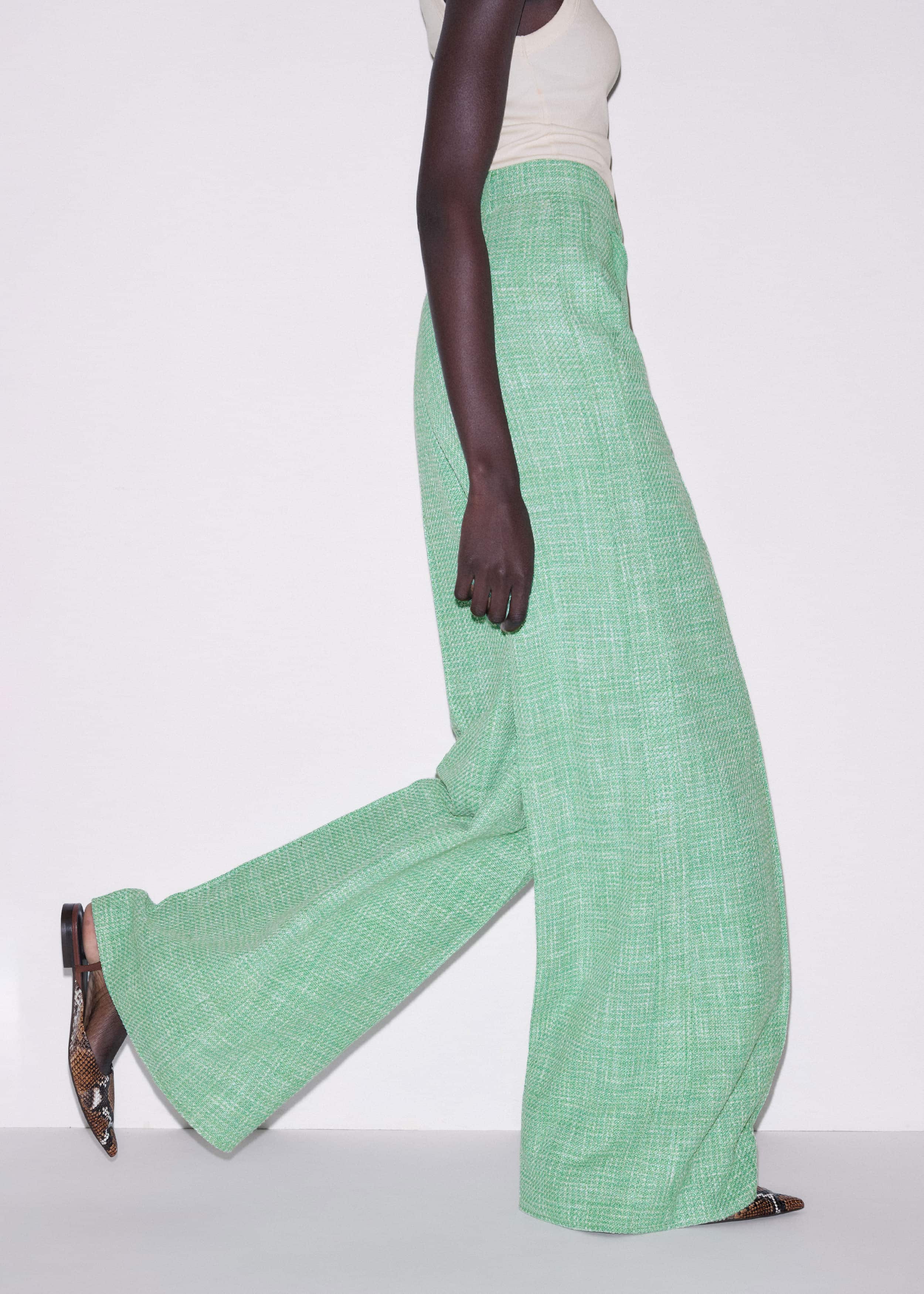 Green Textured Wide-Leg Pant