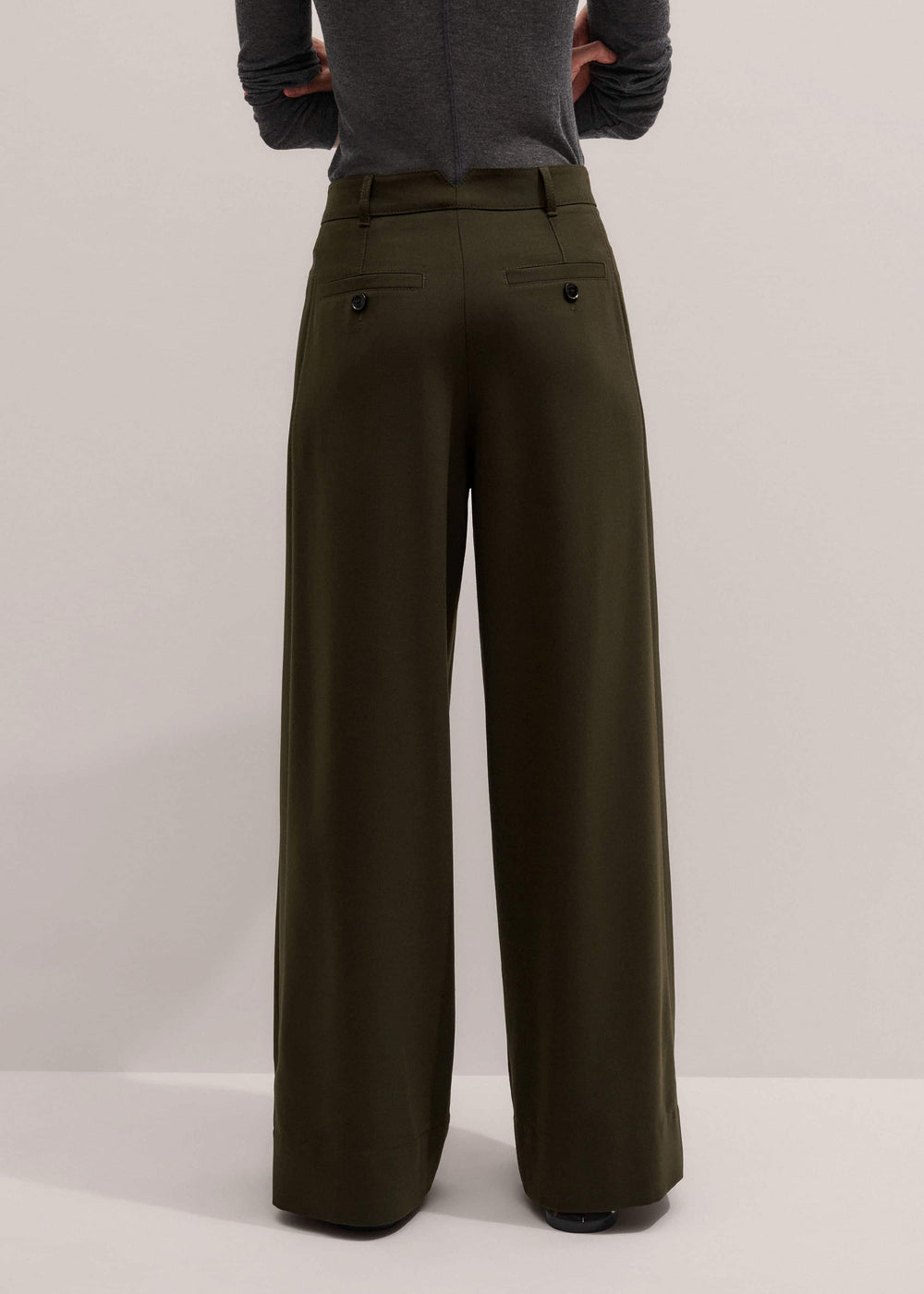 Olive Green Wide-Leg Double Pleat Pant