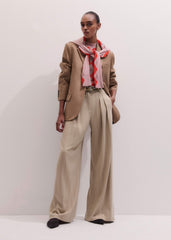 Brown Wide-Leg Double Pleat Pinstripe Pant