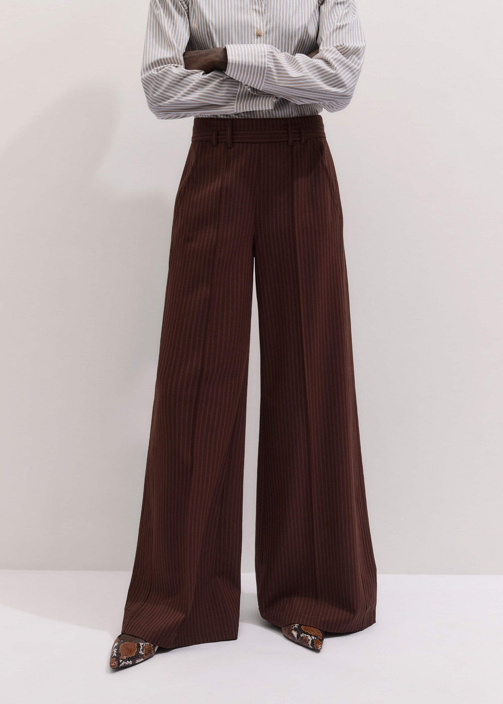 Cinnamon Pinstripe Wide-Leg Pant