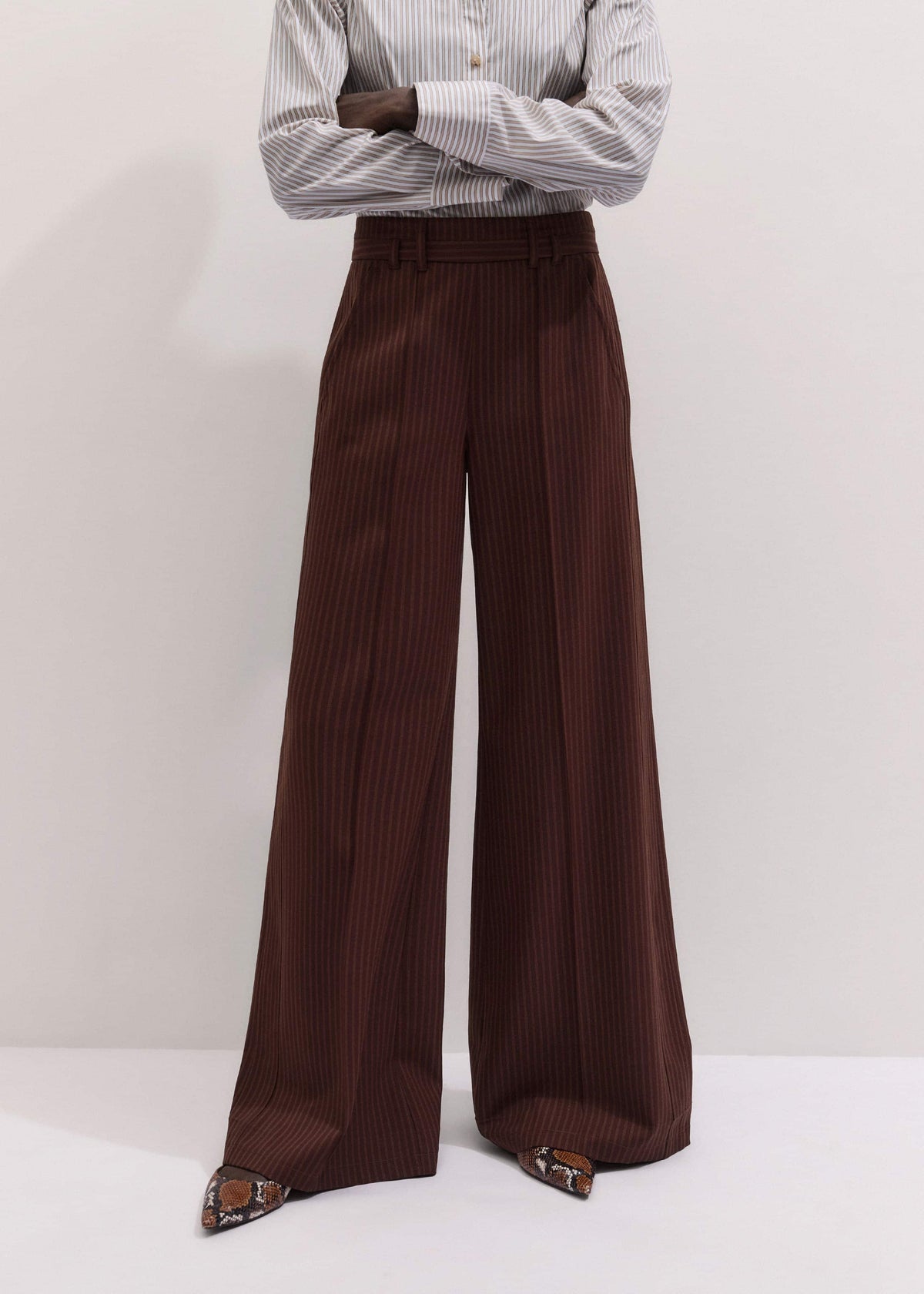 Cinnamon Pinstripe Wide-Leg Pant