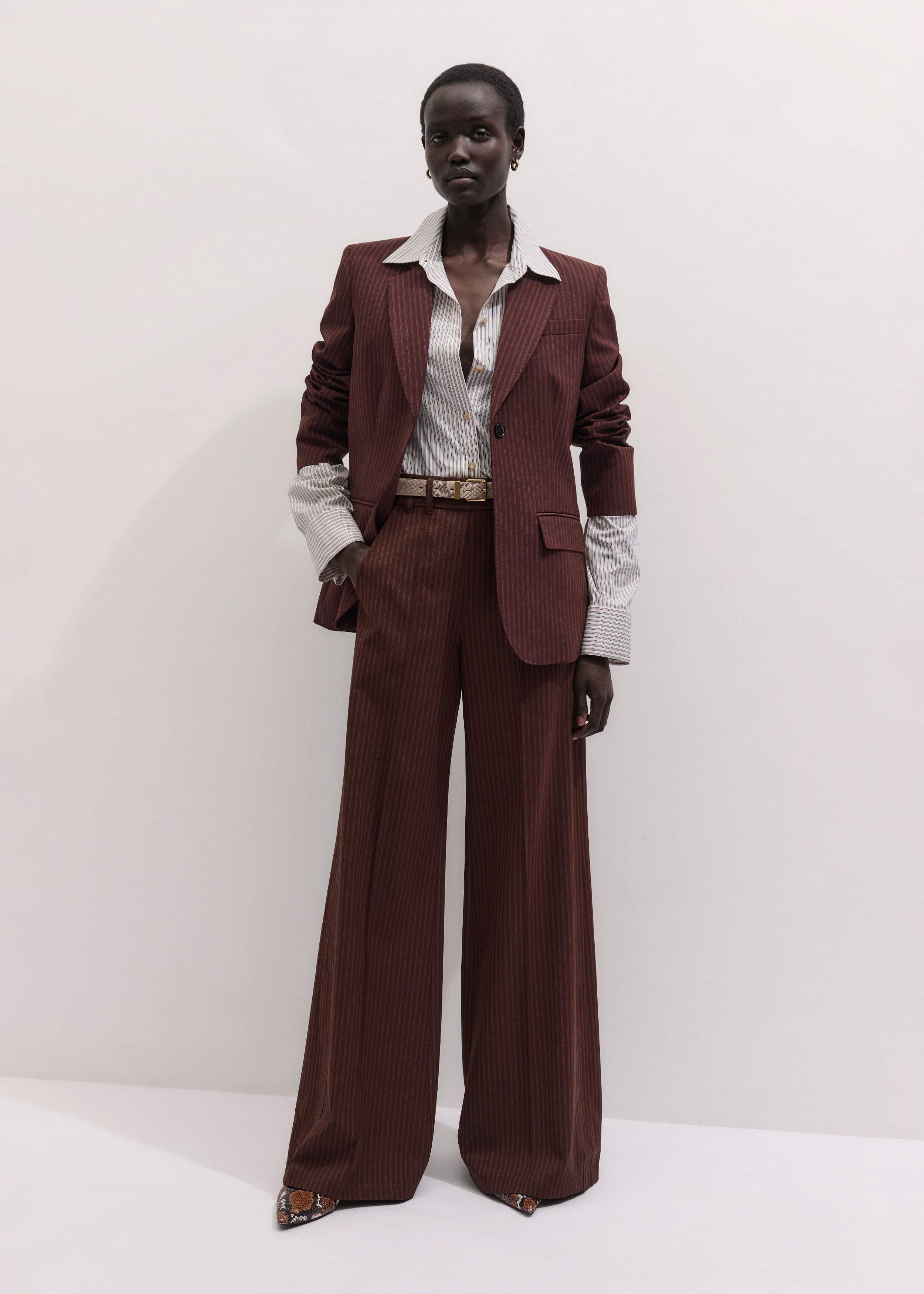 Cinnamon Pinstripe Wide-Leg Pant