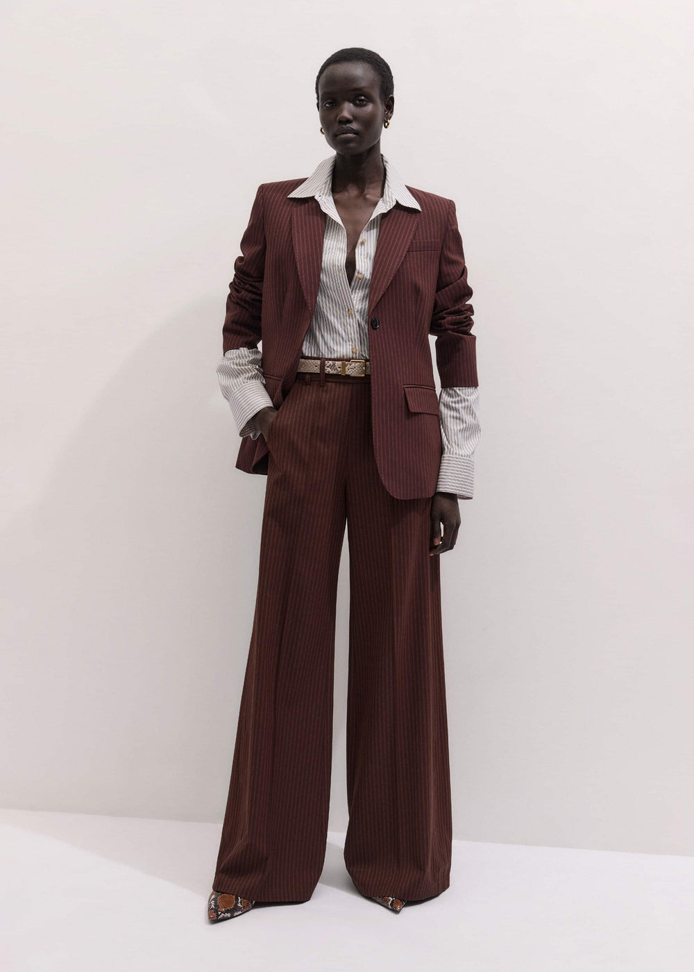 Cinnamon Pinstripe Wide-Leg Pant