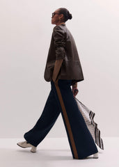 Navy Contrast Side Panel Wide-Leg Pant