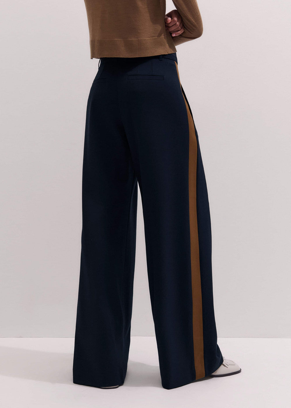 Navy Contrast Side Panel Wide-Leg Pant