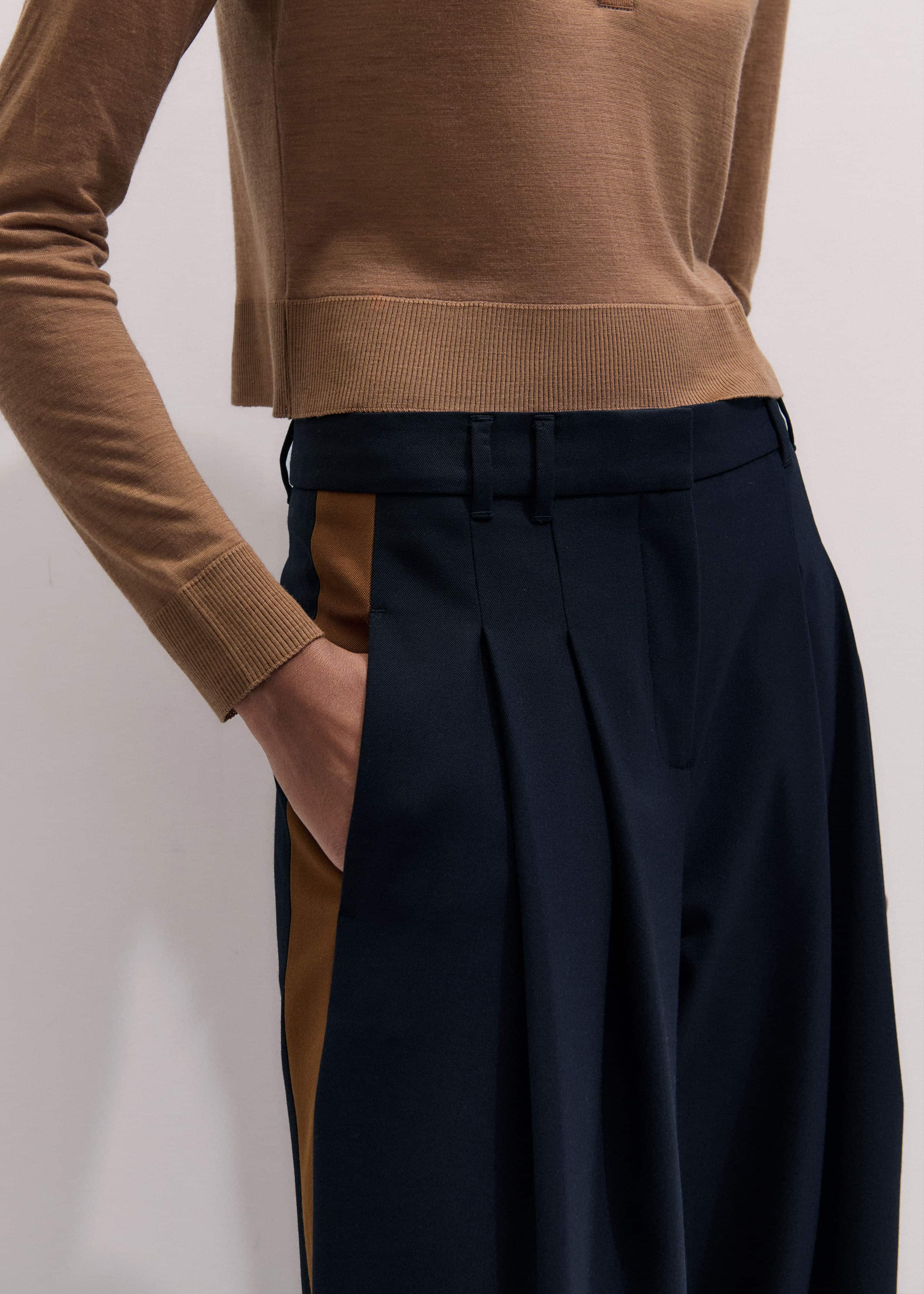 Navy Contrast Side Panel Wide-Leg Pant