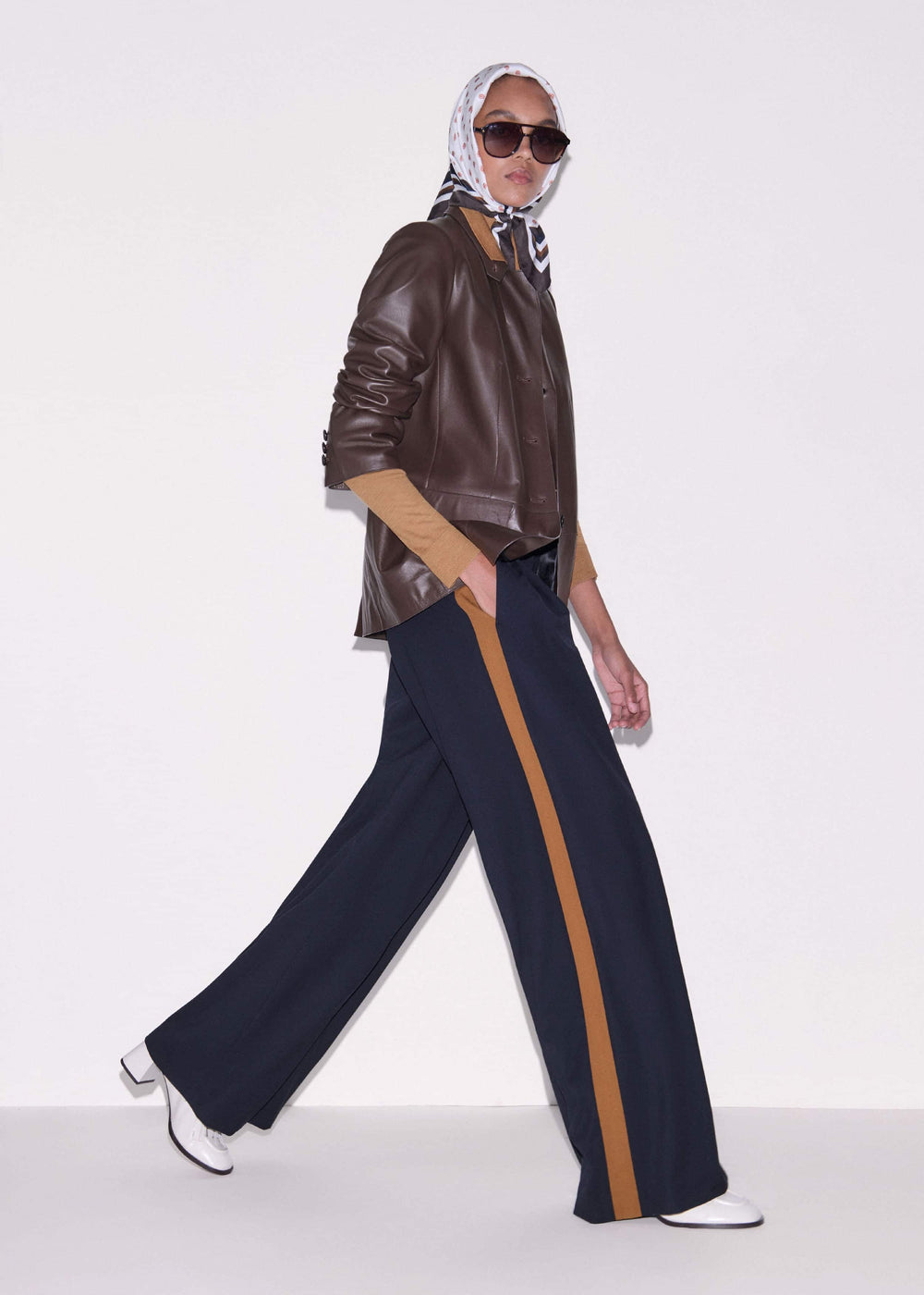 Navy Contrast Side Panel Wide-Leg Pant