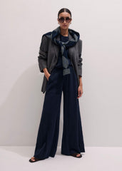 Navy Cheesecloth Wide-Leg Pant