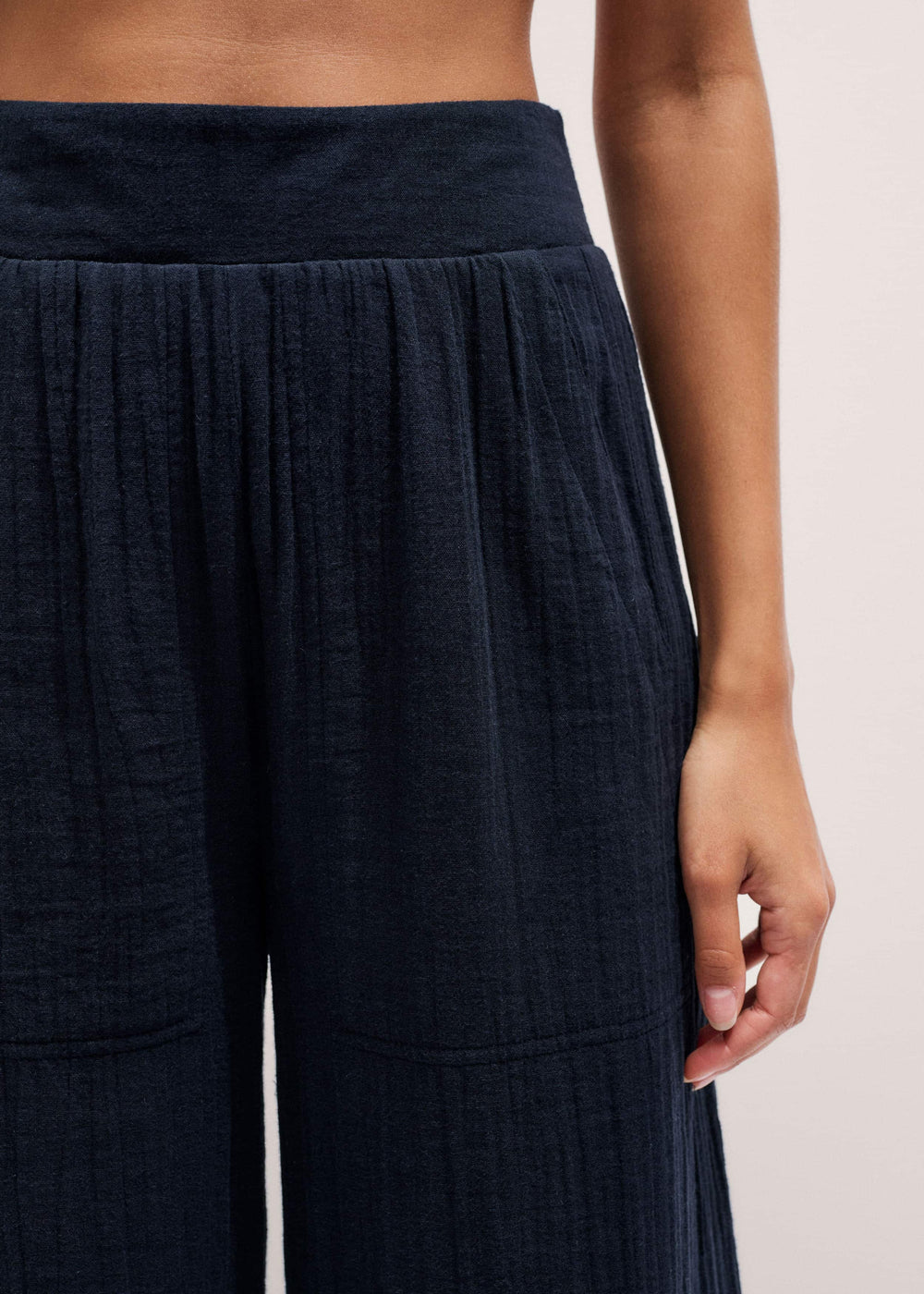 Navy Cheesecloth Wide-Leg Pant