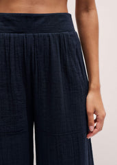 Navy Cheesecloth Wide-Leg Pant