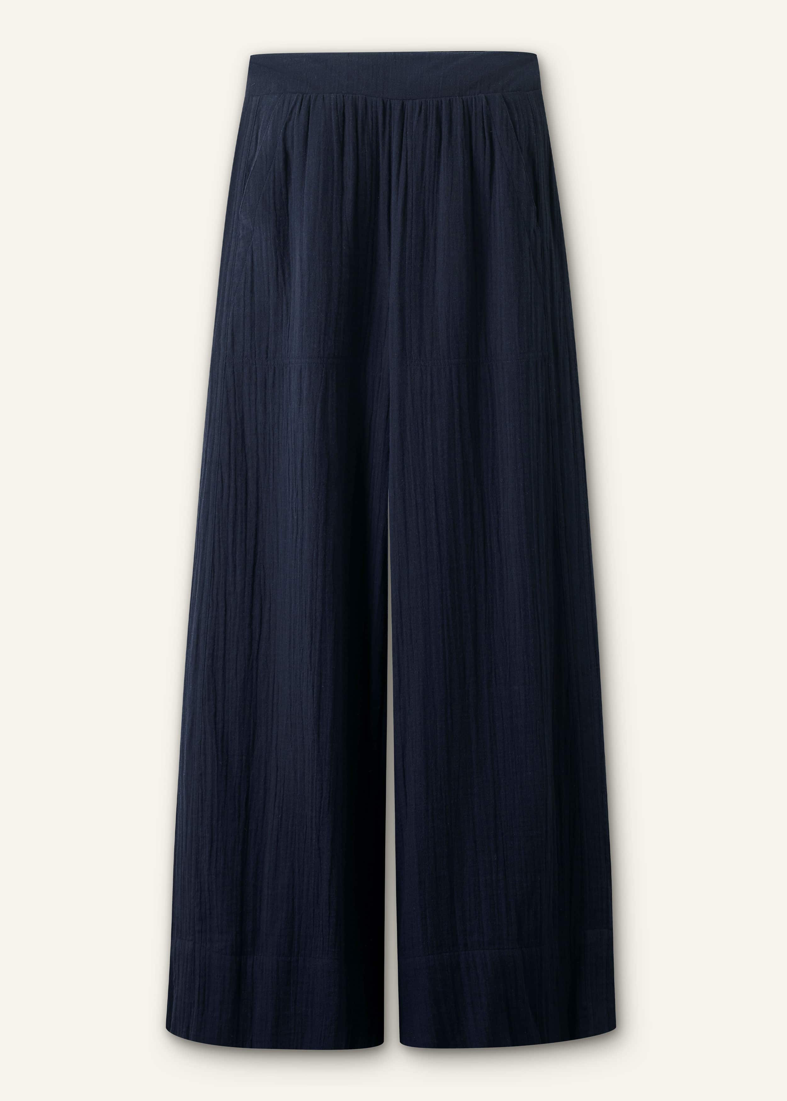 Navy Cheesecloth Wide-Leg Pant