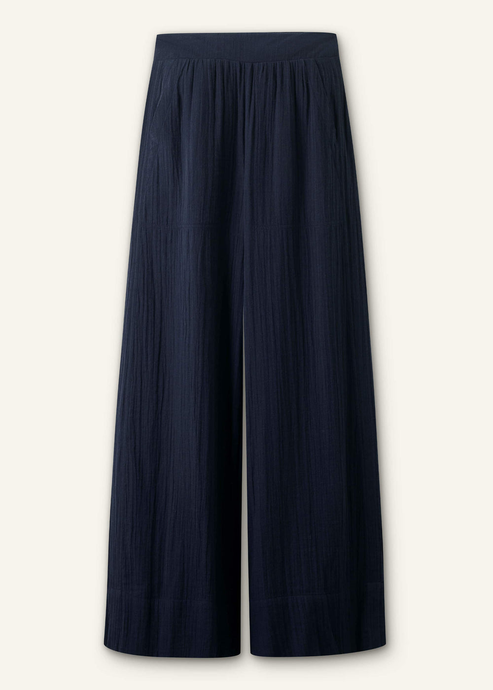 Navy Cheesecloth Wide-Leg Pant