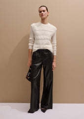 Warm Black Leather Wide-Leg Track Pant