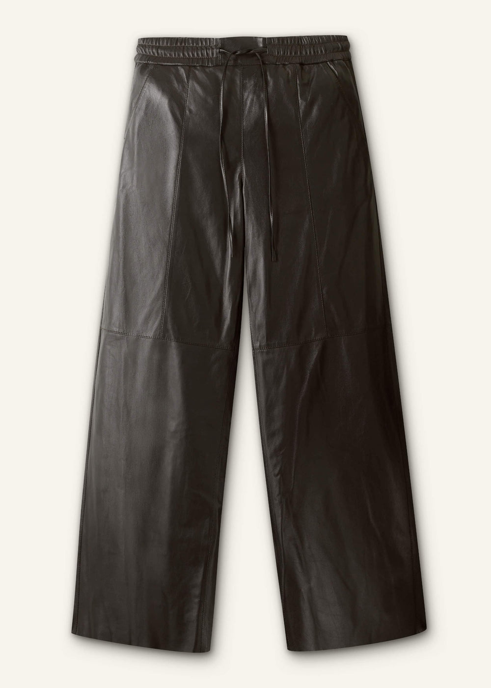 Warm Black Leather Wide-Leg Track Pant