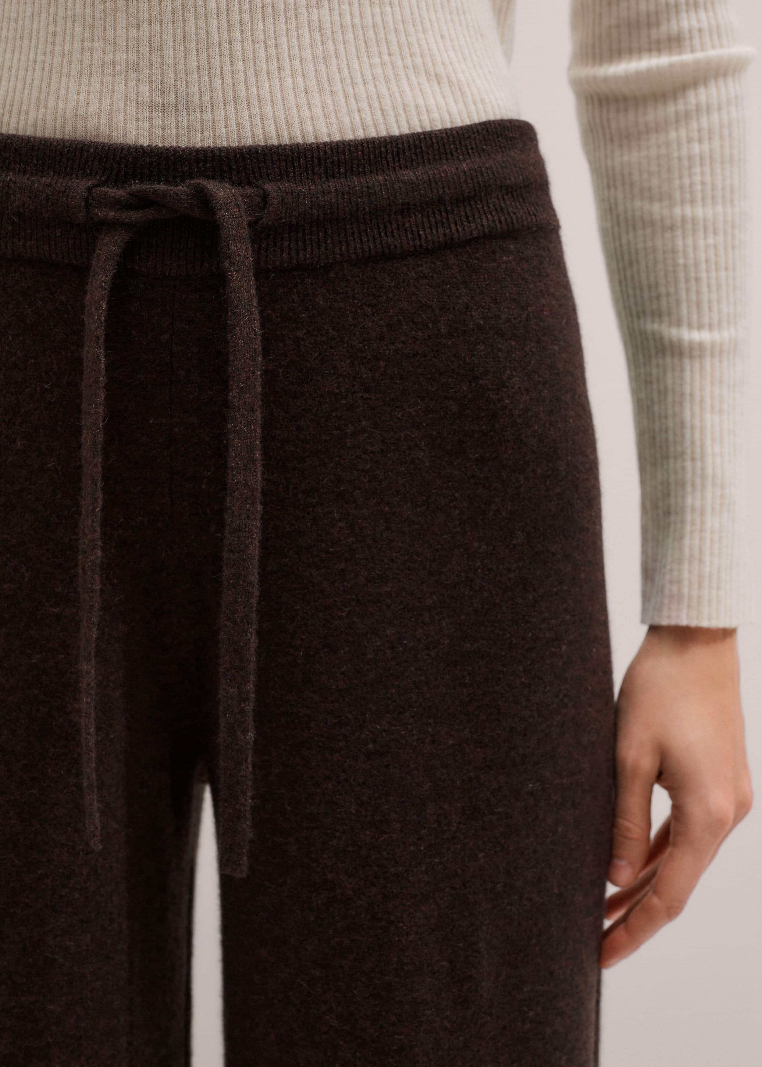 Brown Cashmere Wide-Leg Knit Pant