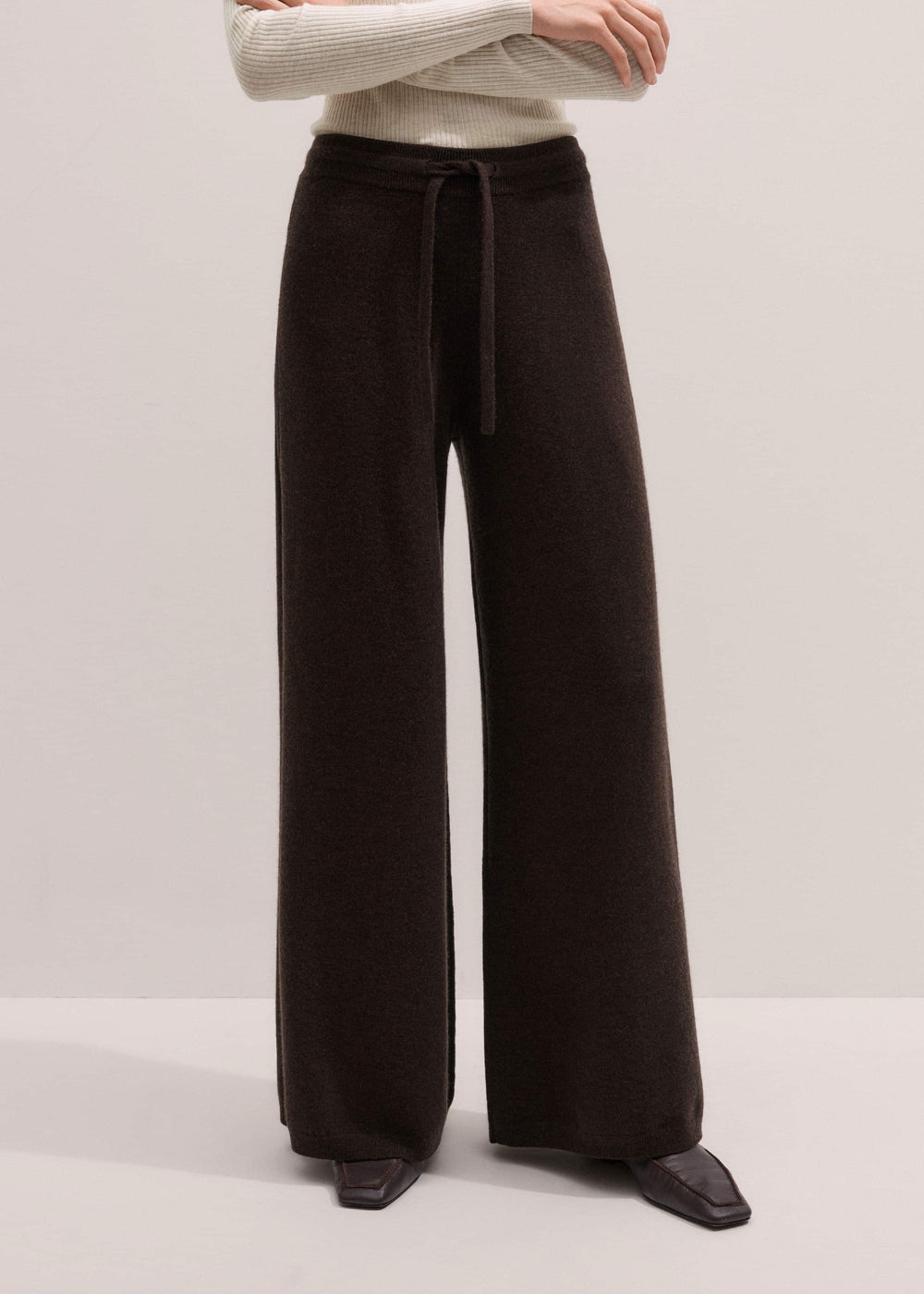 Brown Cashmere Wide-Leg Knit Pant