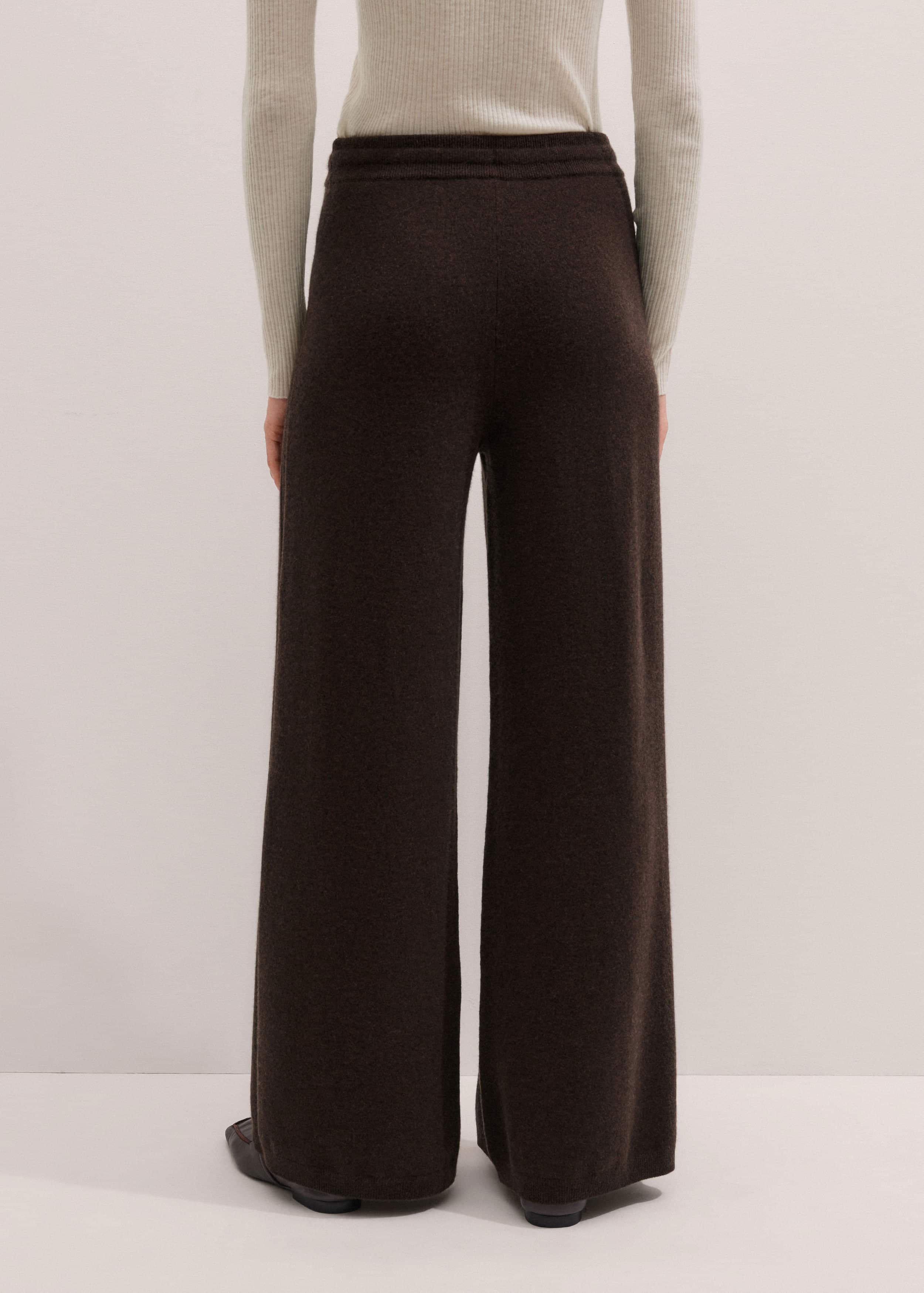 Brown Cashmere Wide-Leg Knit Pant