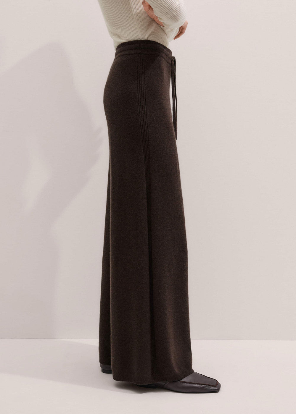 Brown Cashmere Wide-Leg Knit Pant