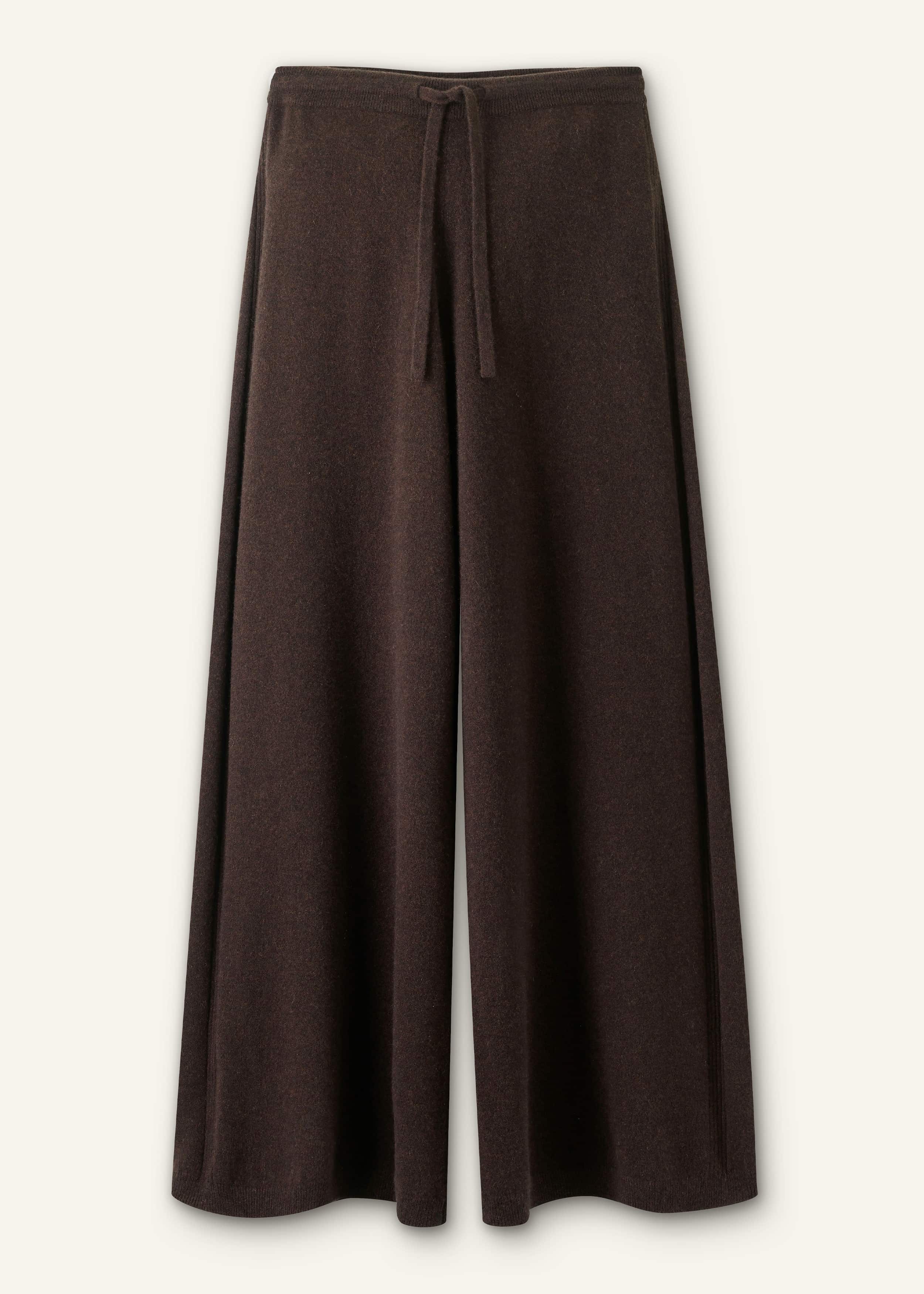 Brown Cashmere Wide-Leg Knit Pant