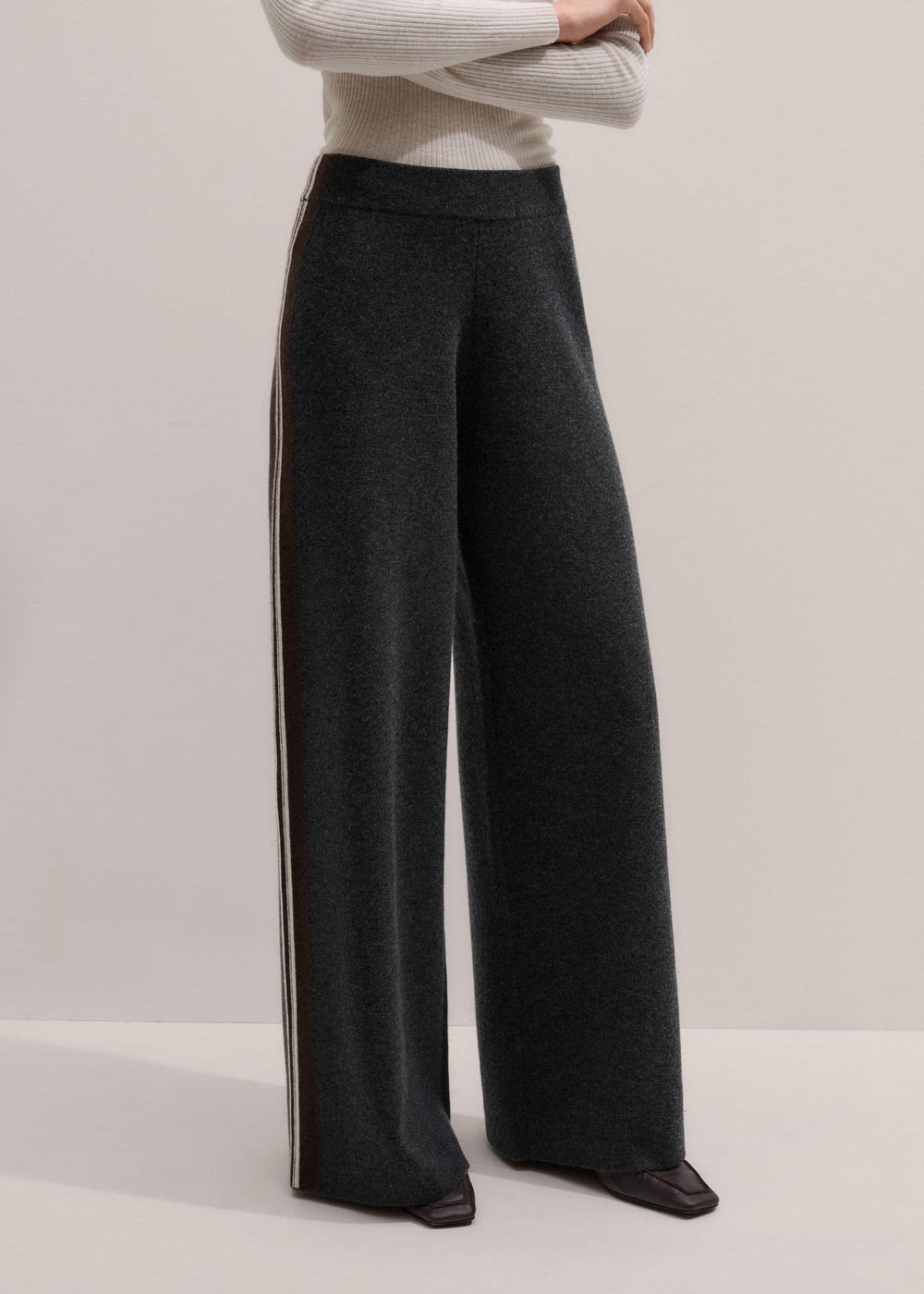 Gray Side Stripe Milano Knit Wide Leg Pant