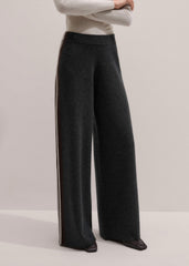 Gray Side Stripe Milano Knit Wide Leg Pant
