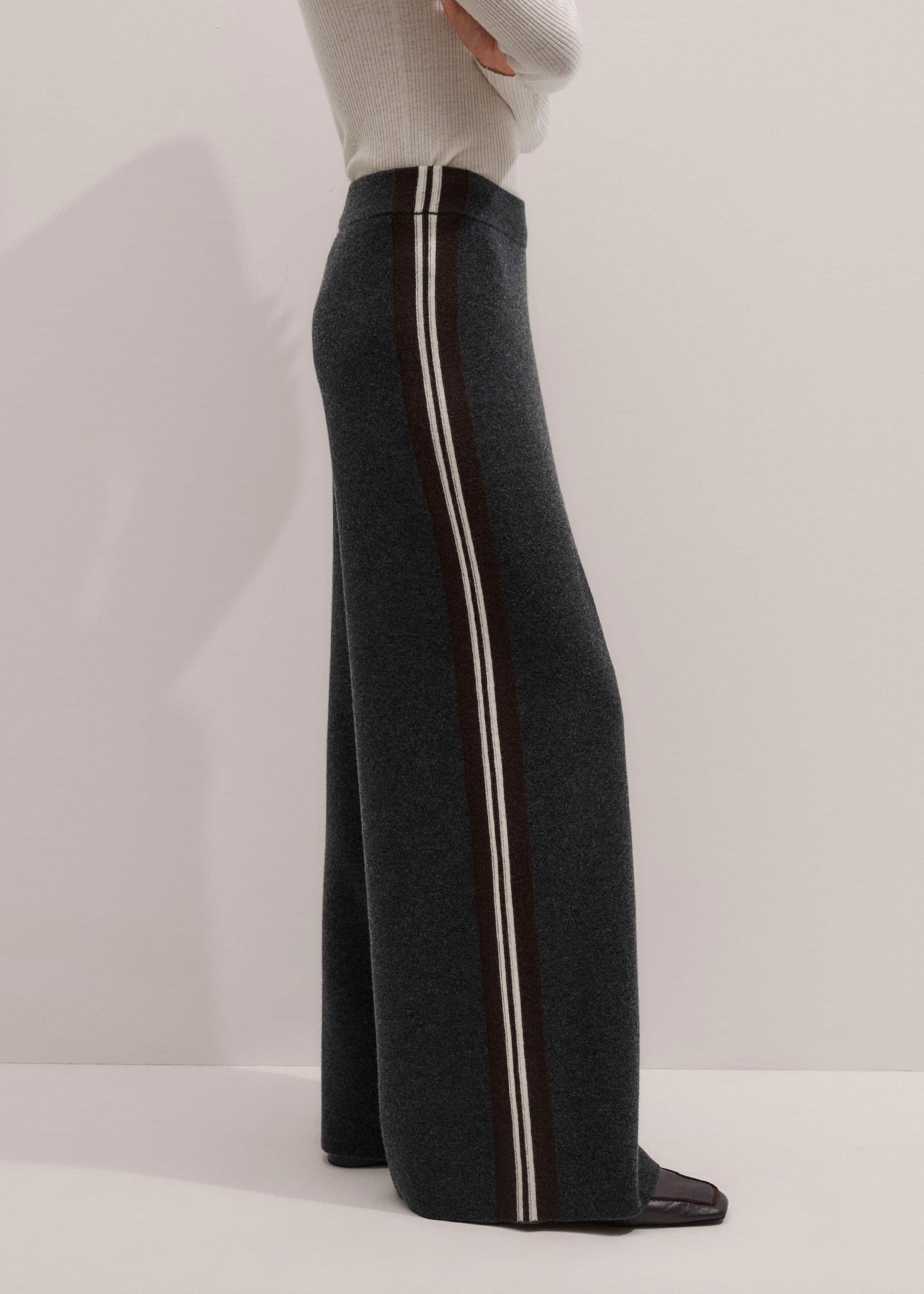 Gray Side Stripe Milano Knit Wide Leg Pant