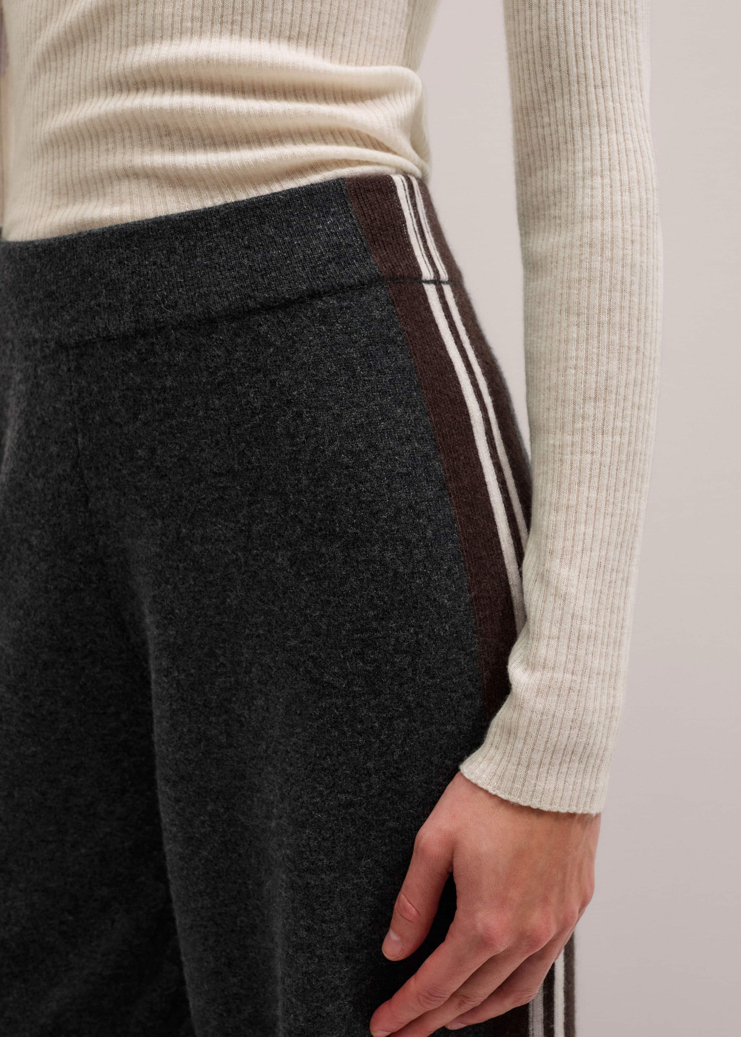 Gray Side Stripe Milano Knit Wide Leg Pant
