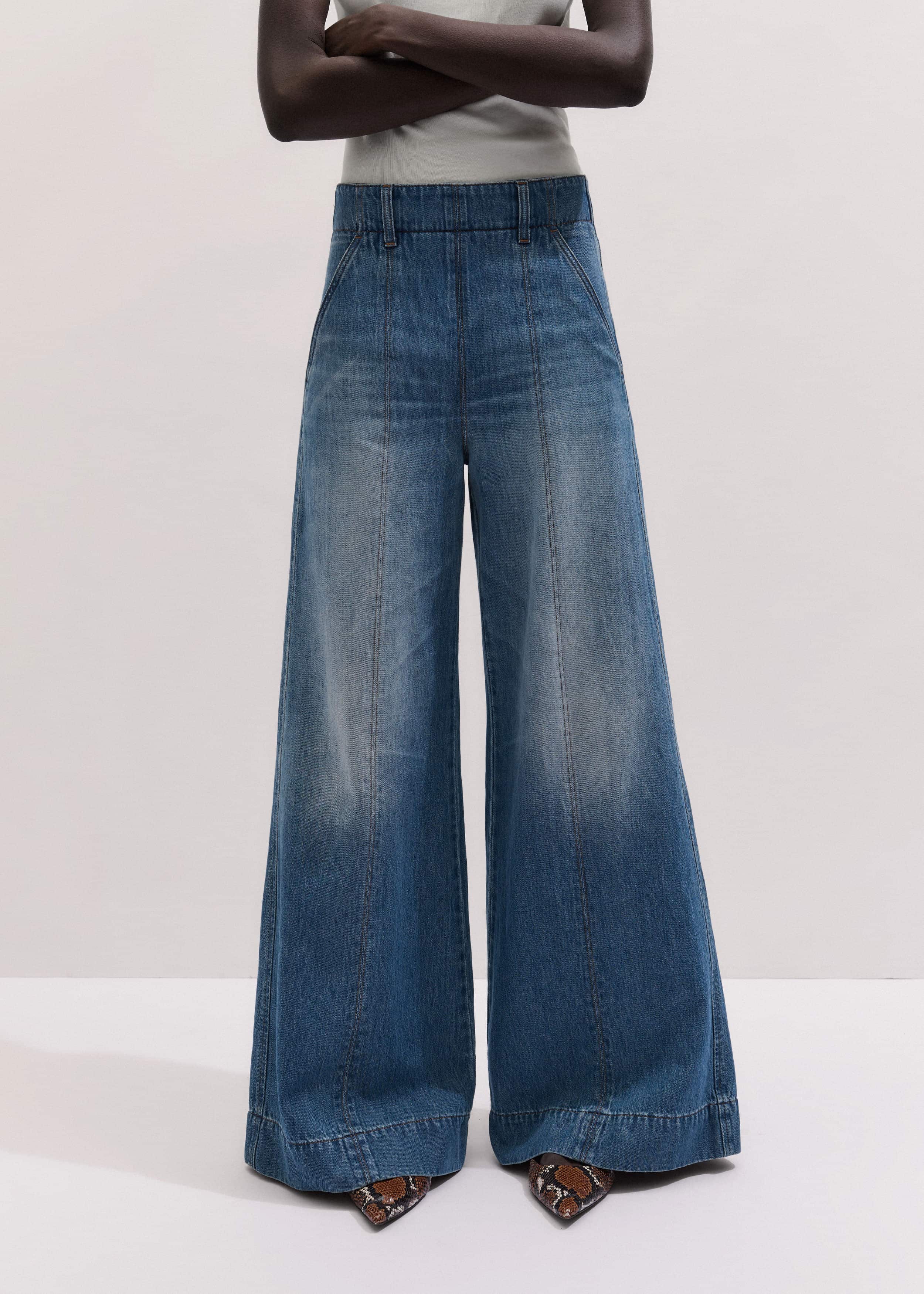 Mid-Blue High Waist Wide Jean