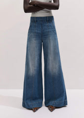 Mid-Blue High Waist Wide Jean