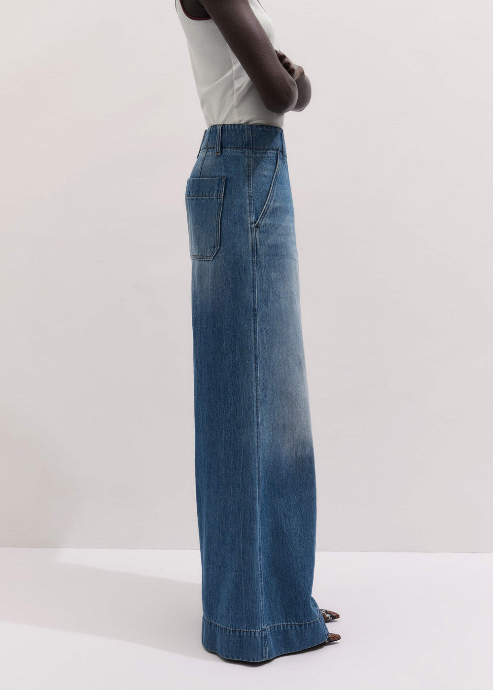 Mid-Blue High Waist Wide Jean
