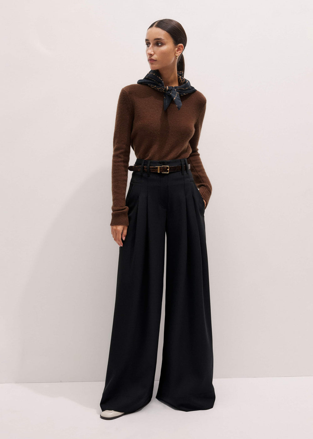 Black Wool Ultra Wide-Leg Pleat Pant
