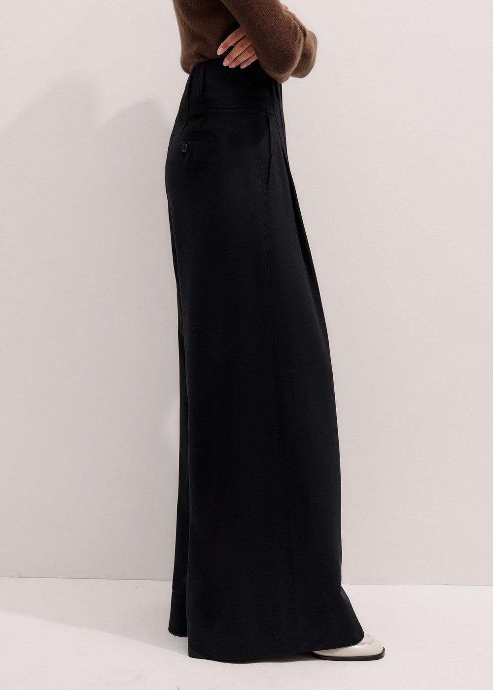 Black Wool Ultra Wide-Leg Pleat Pant