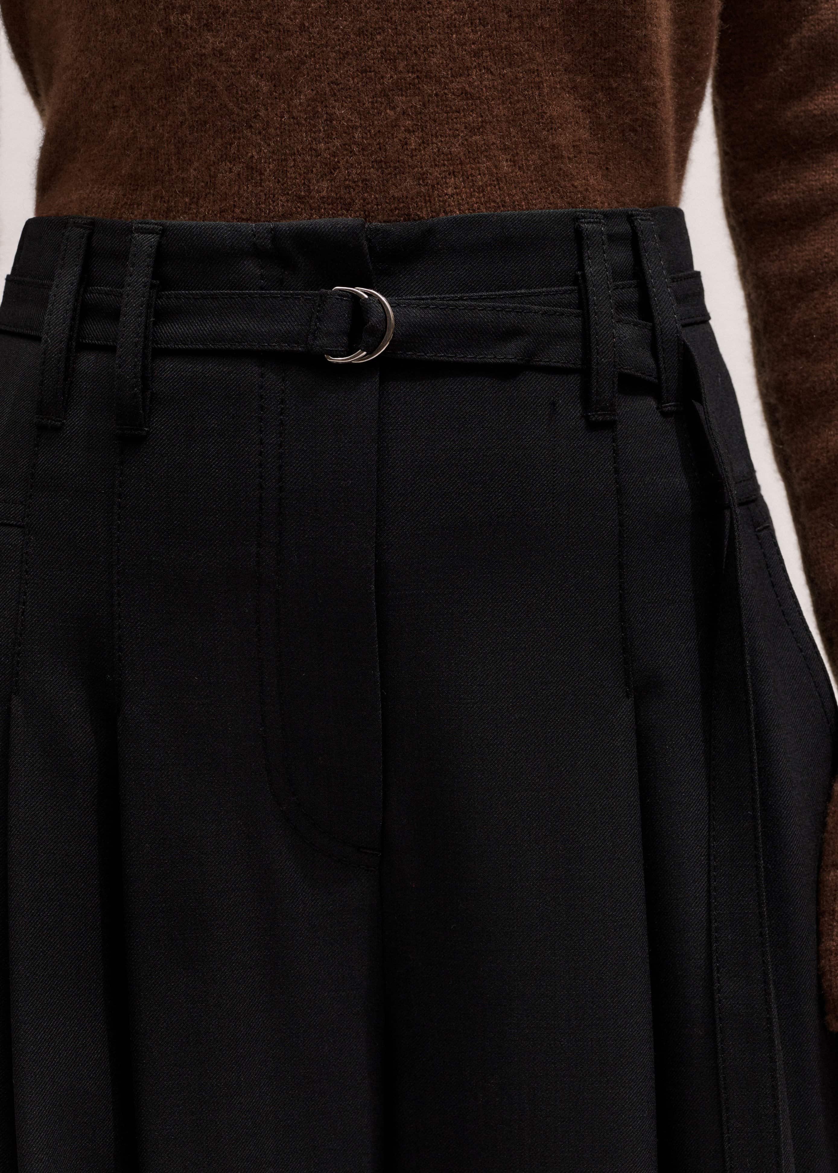 Black Wool Ultra Wide-Leg Pleat Pant