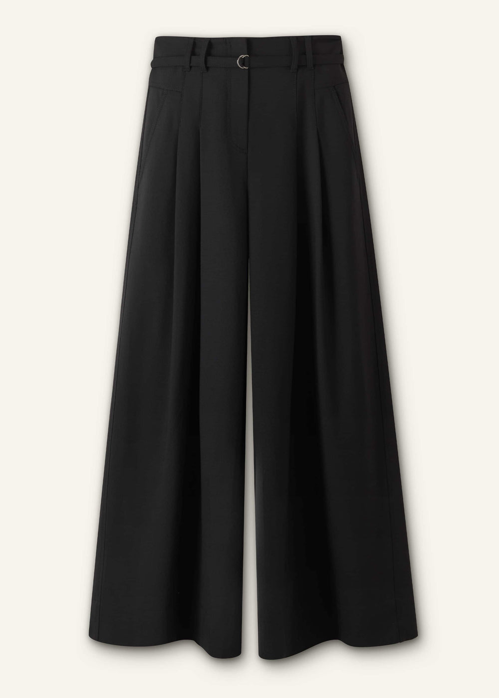 Black Wool Ultra Wide-Leg Pleat Pant