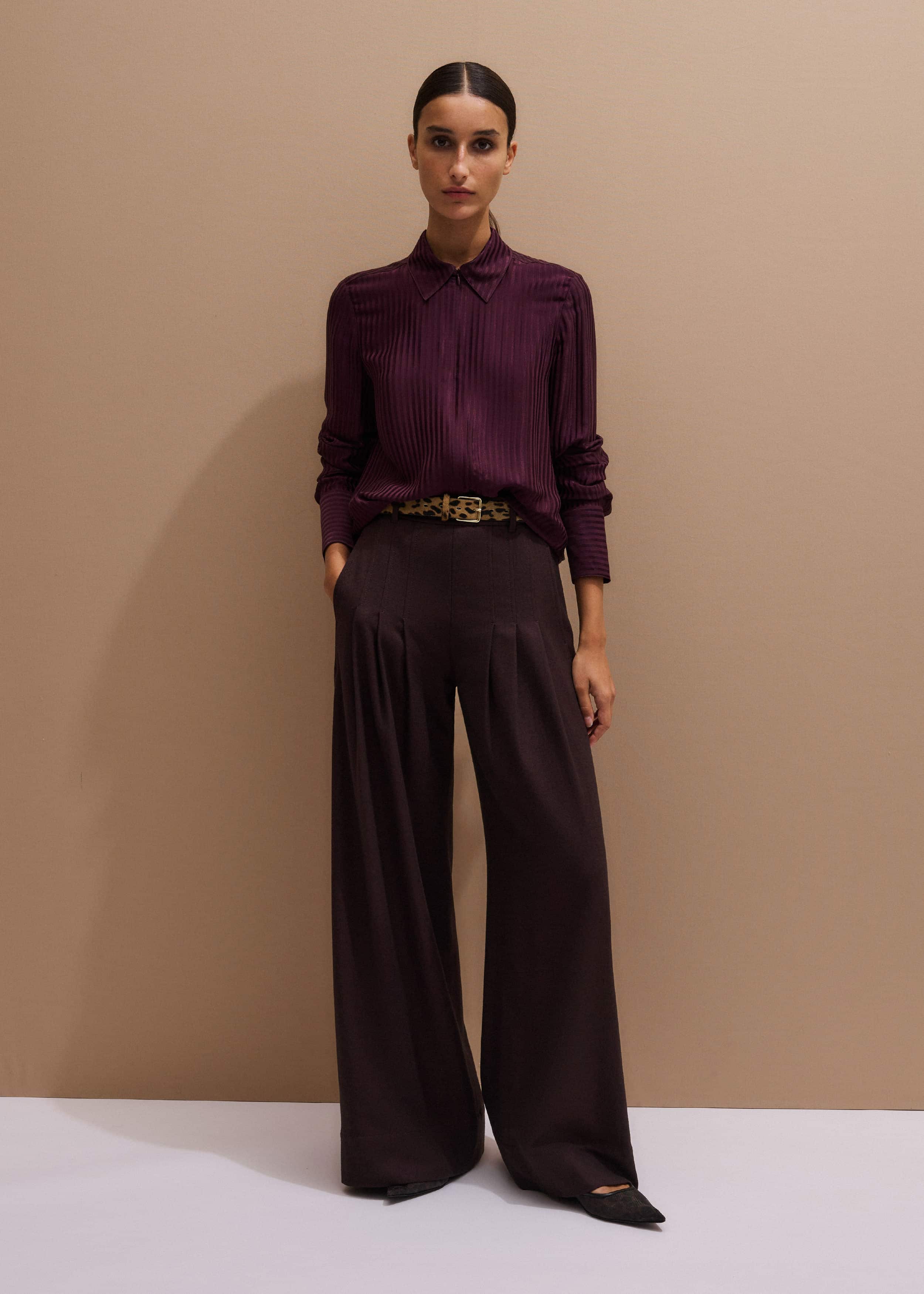 Red Wool Multi Pleat Wide-Leg Pant