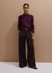 Red Wool Multi Pleat Wide-Leg Pant
