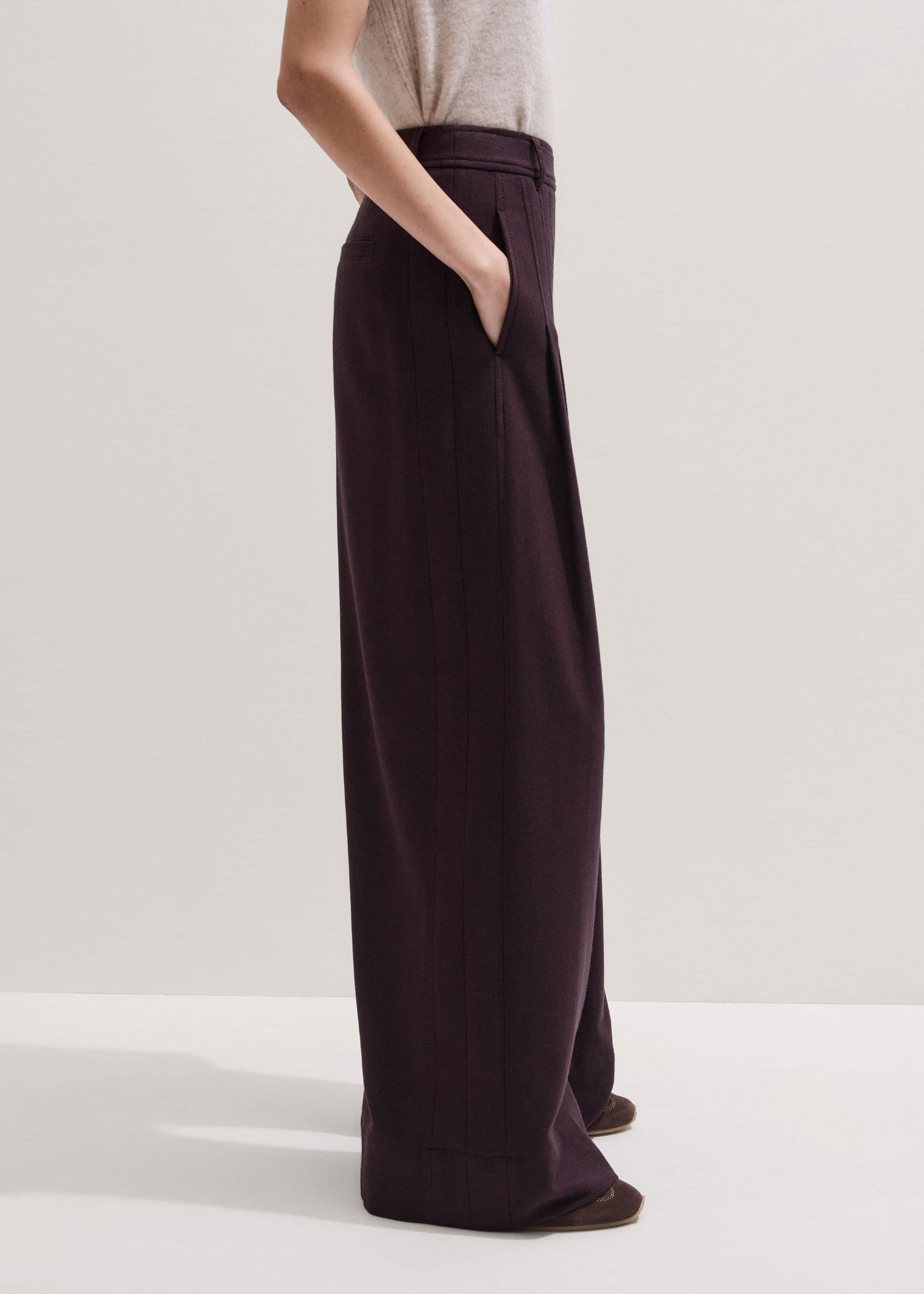 Red Wool Multi Pleat Wide-Leg Pant