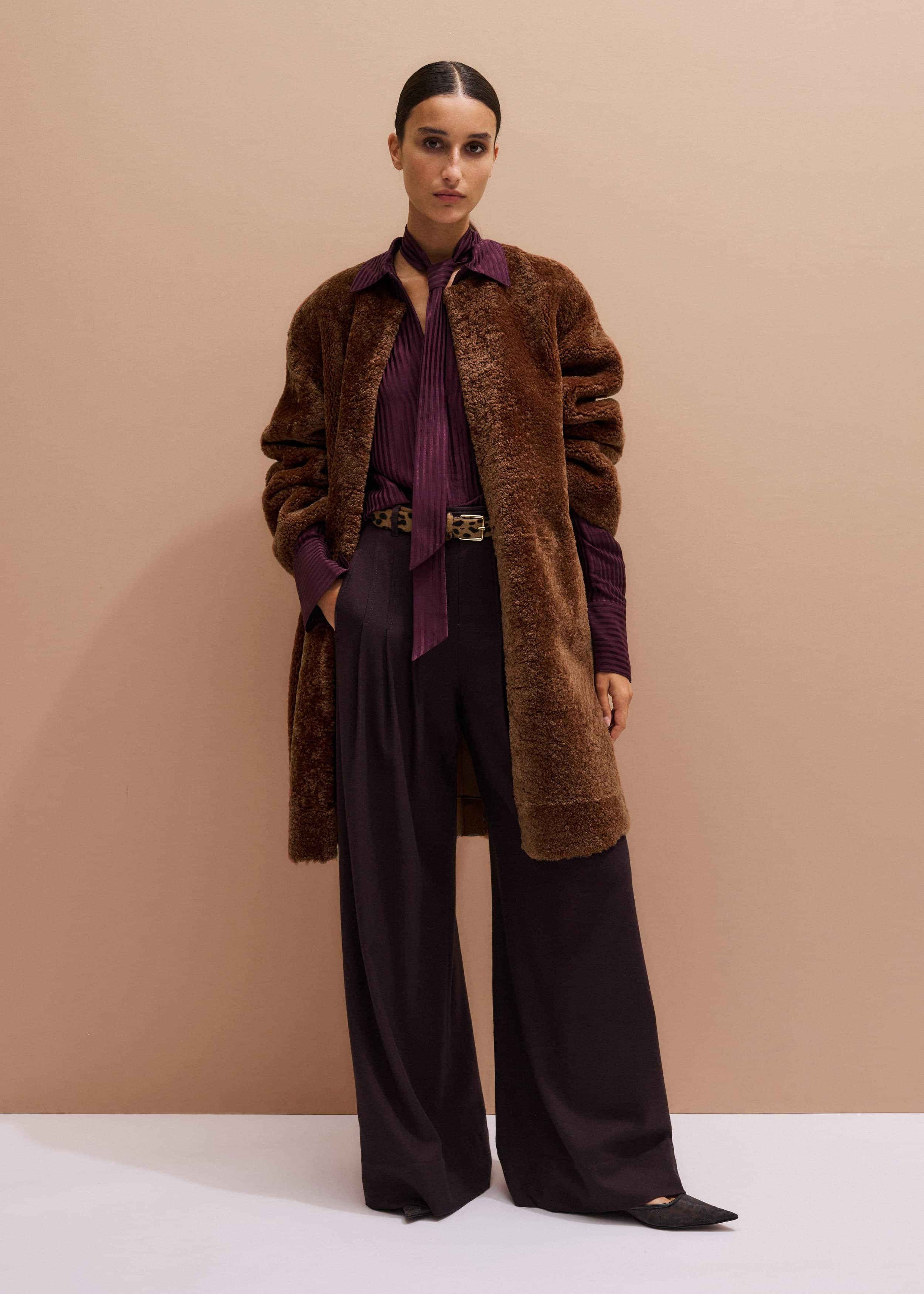 Red Wool Multi Pleat Wide-Leg Pant