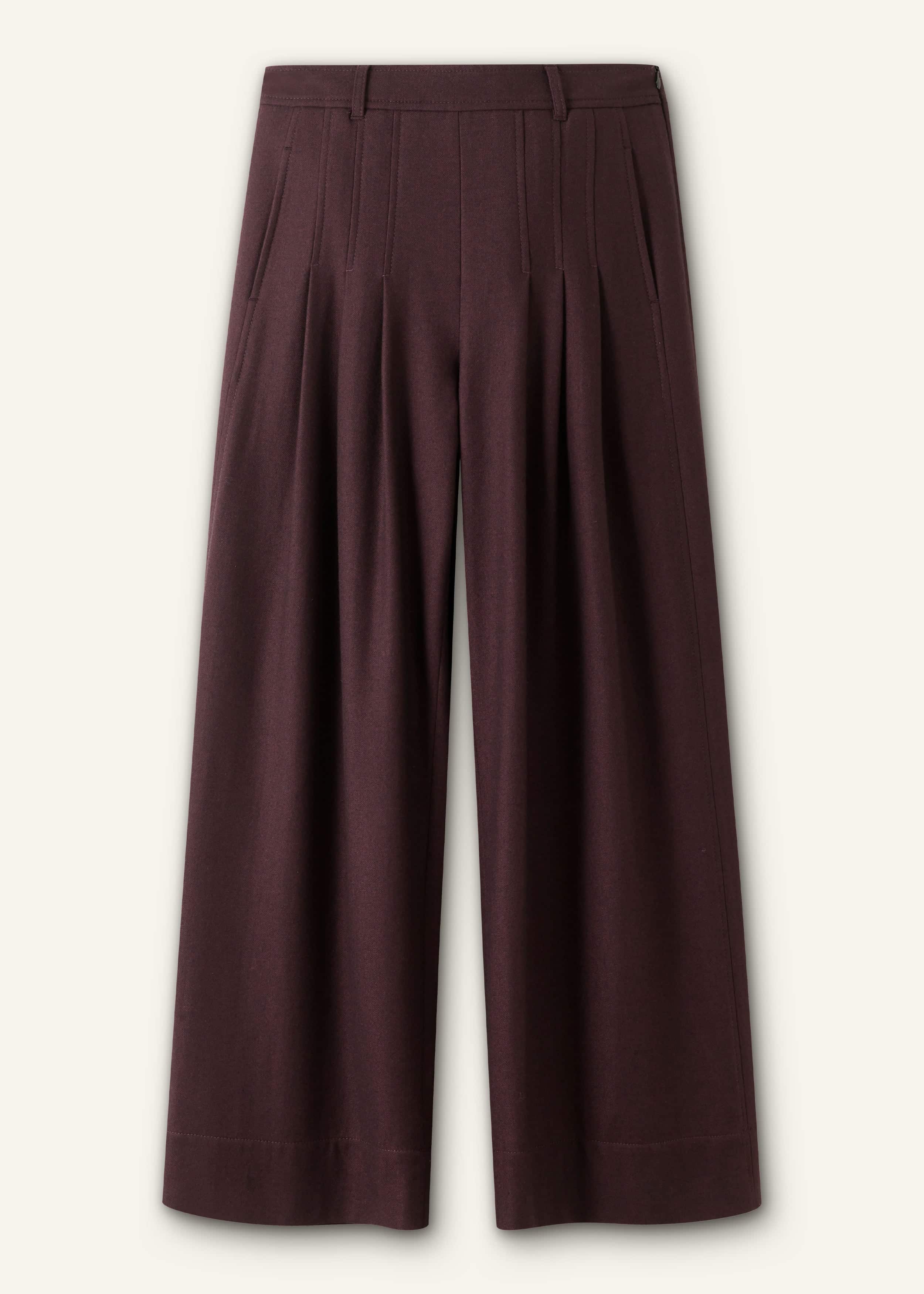 Red Wool Multi Pleat Wide-Leg Pant