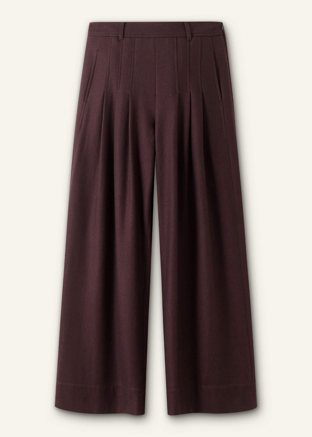 Red Wool Multi Pleat Wide-Leg Pant