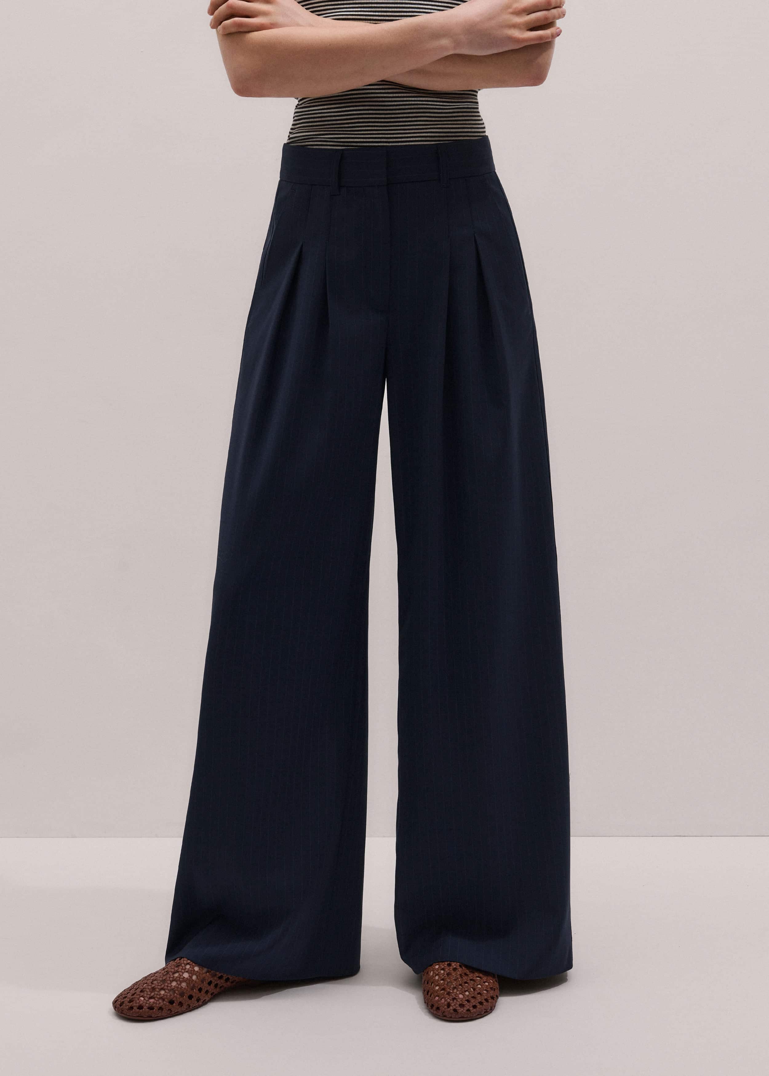 Navy Pinstripe Pleat Front Man Pant