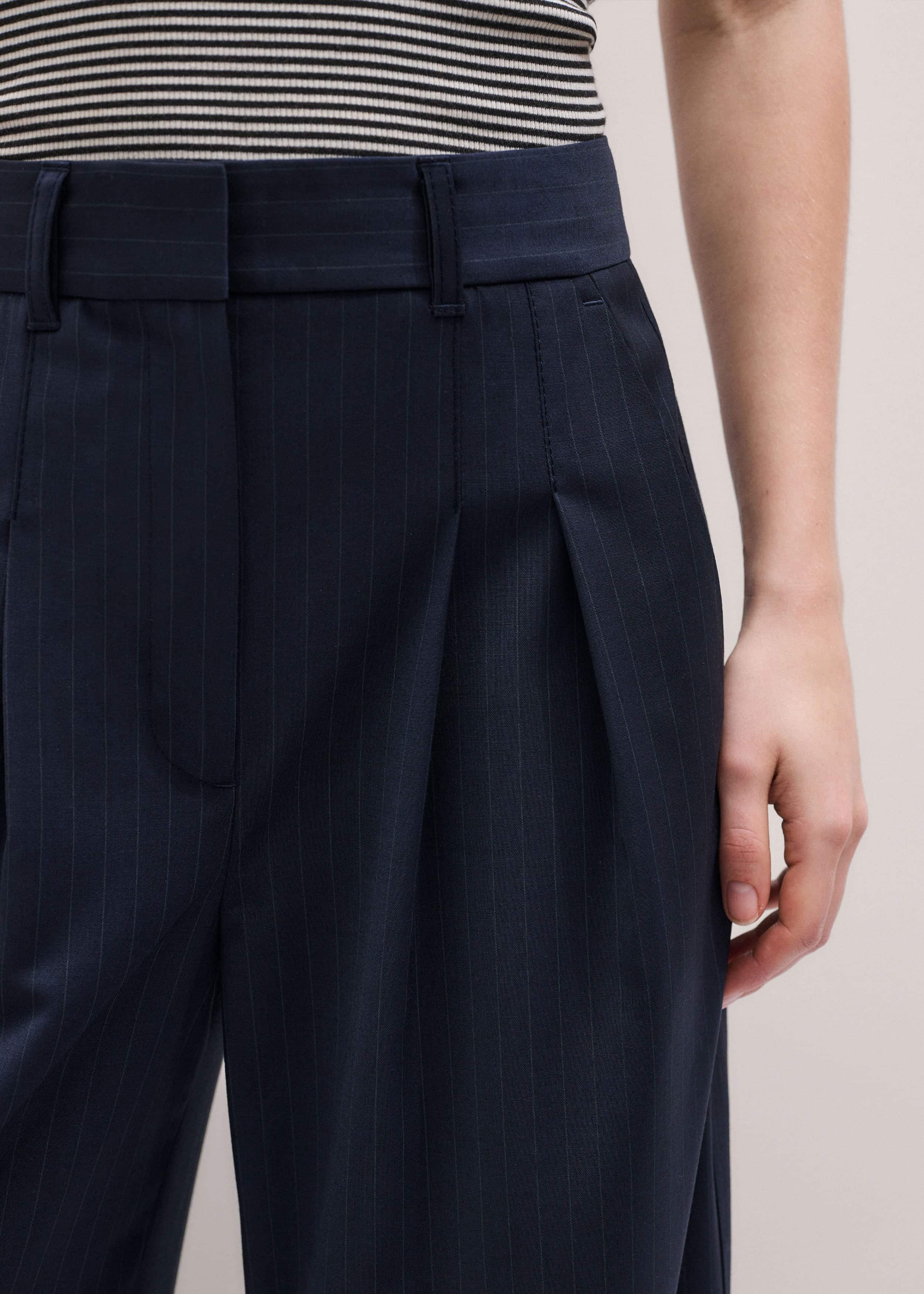 Navy Pinstripe Pleat Front Man Pant