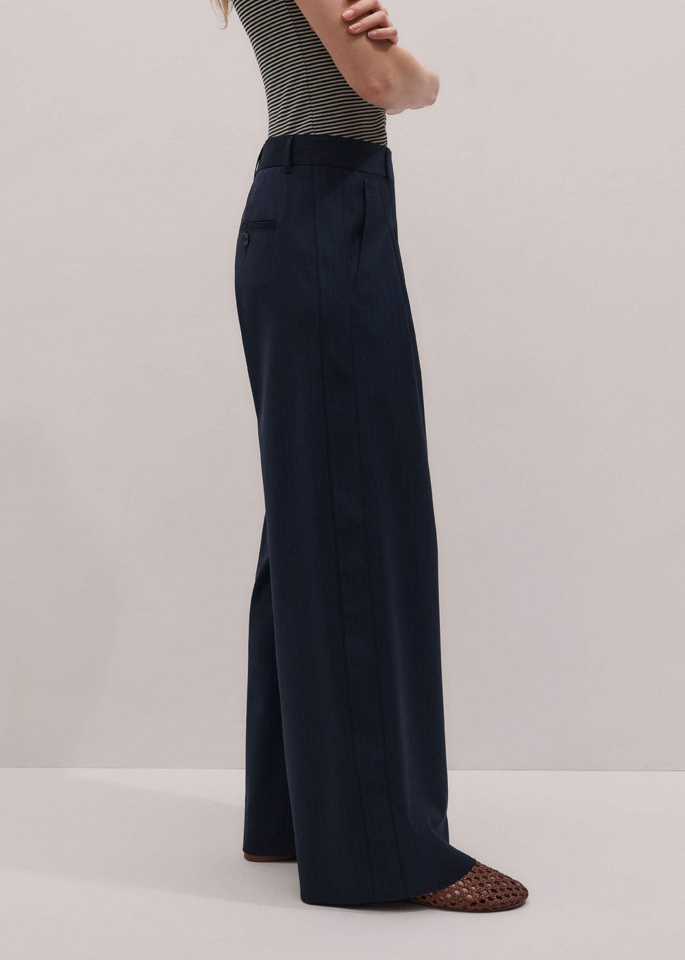 Navy Pinstripe Pleat Front Man Pant