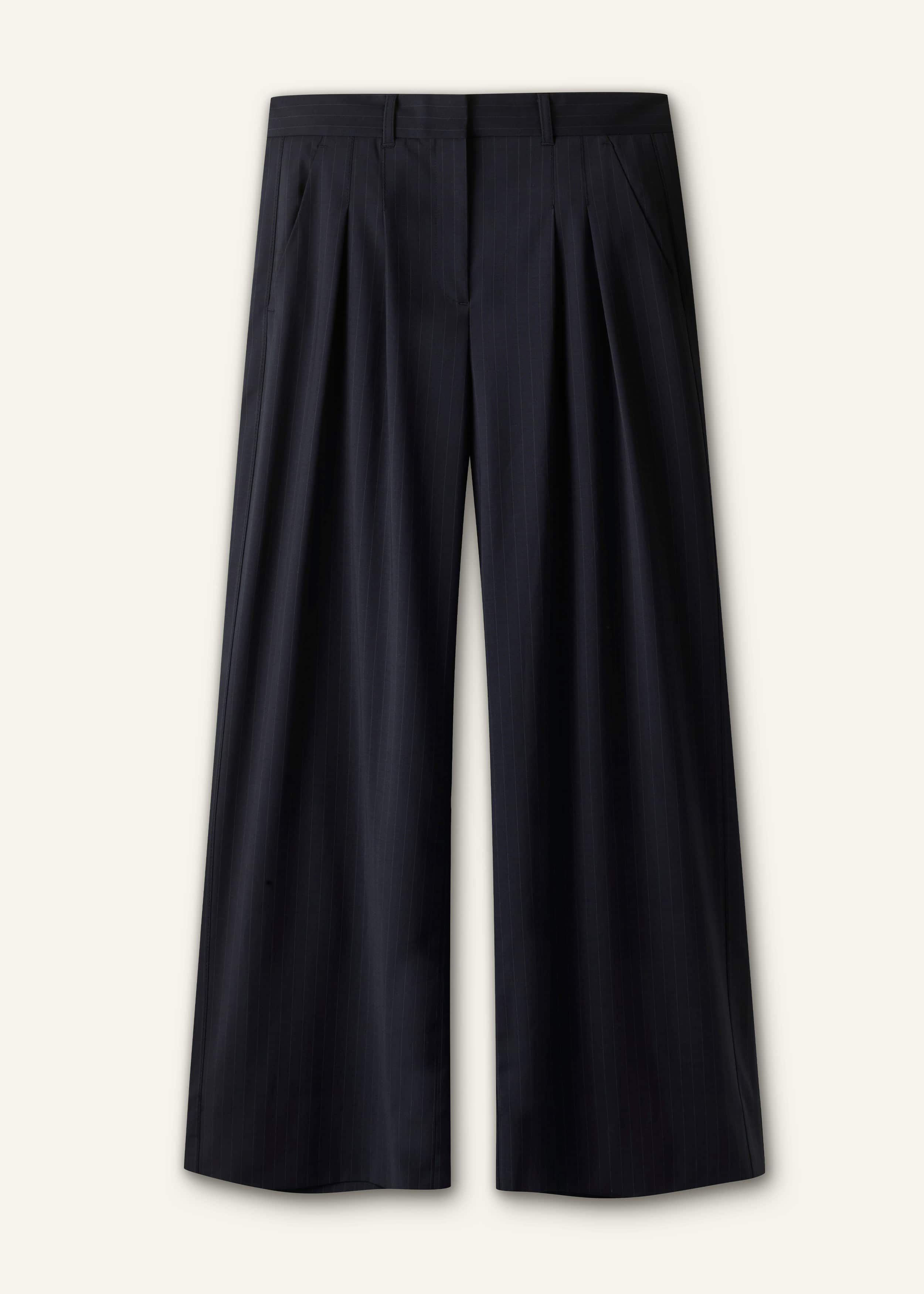 Navy Pinstripe Pleat Front Man Pant