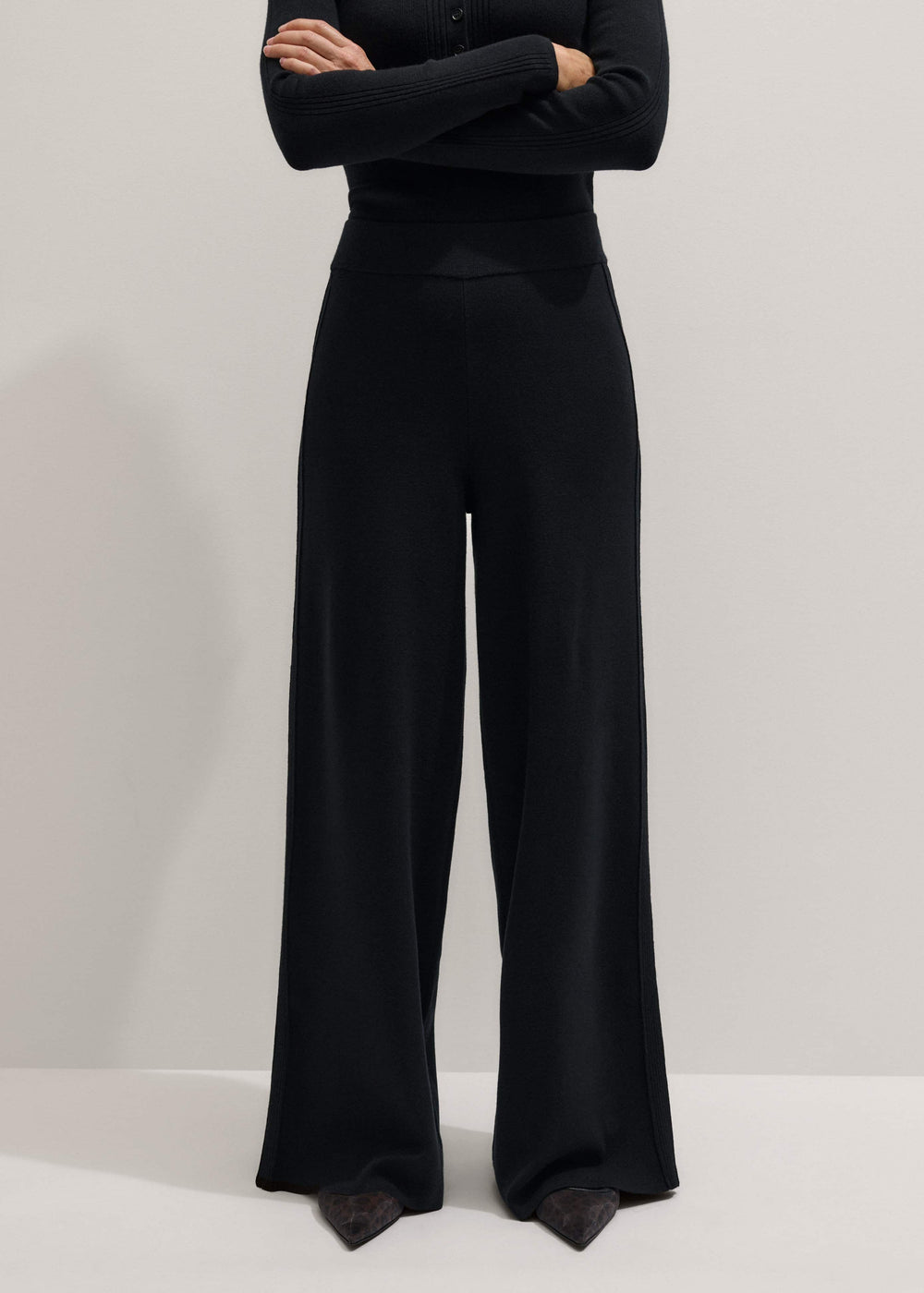 Black Silk Knit Evening Palazzo Pant