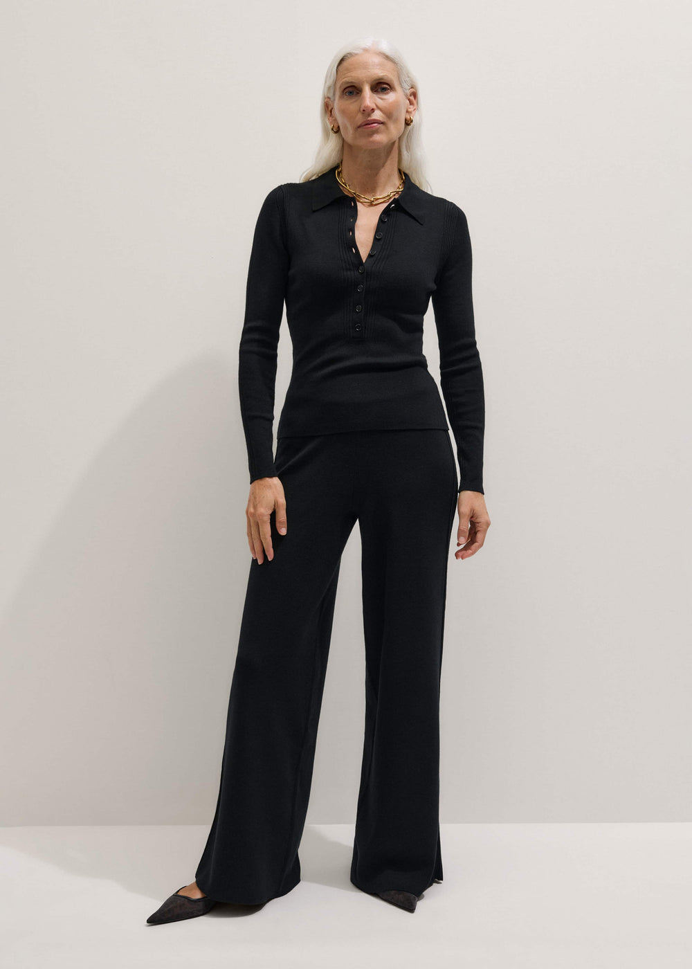 Black Silk Knit Evening Palazzo Pant