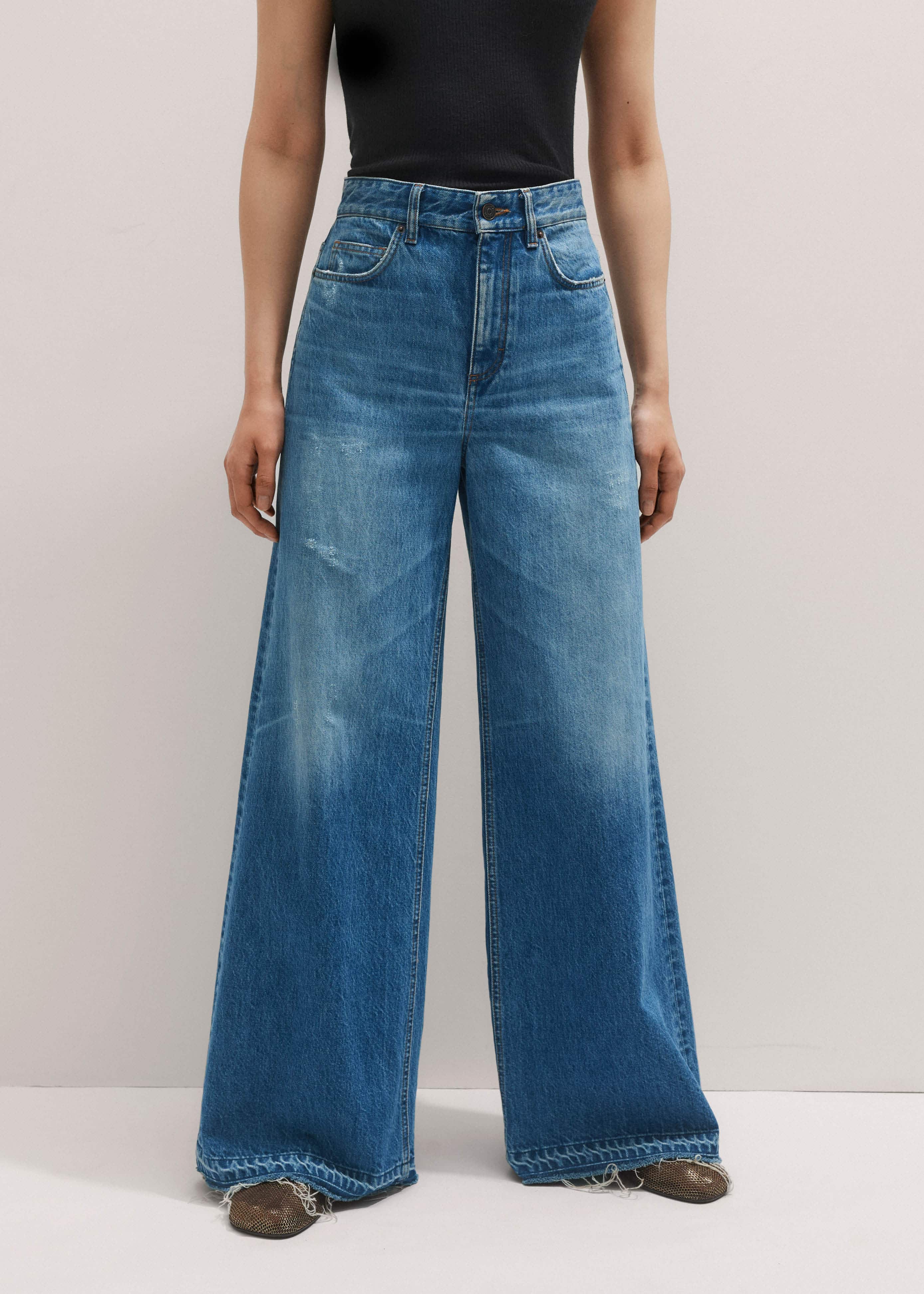 Blue Distressed Ultimate Wide-Leg Jean